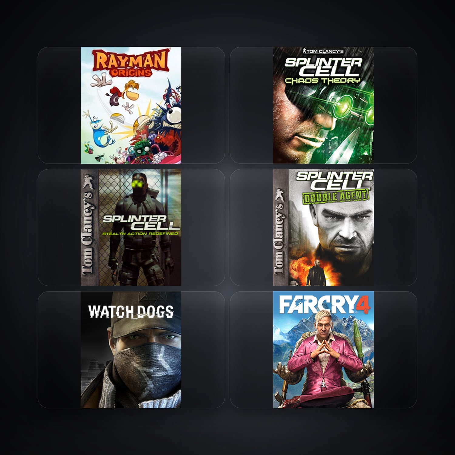حساب يوبيسوفت فيه Rayman Origins وTom Clancy's Splinter Cell Chaos Theory، TR، 9 ألعاب — HabibiAccounts