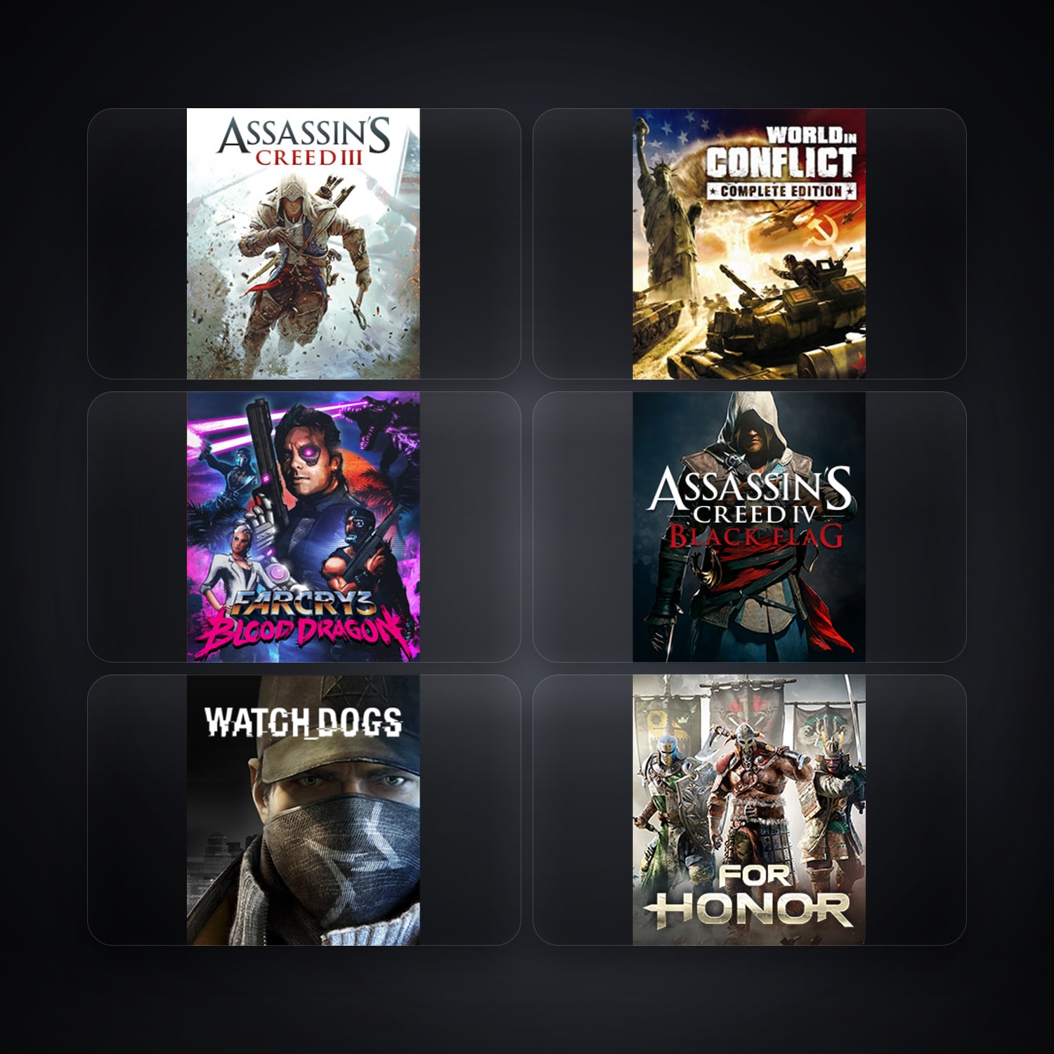 حساب يوبيسوفت فيه Assassin's Creed III وWorld In Conflict، US، 8 ألعاب — HabibiAccounts