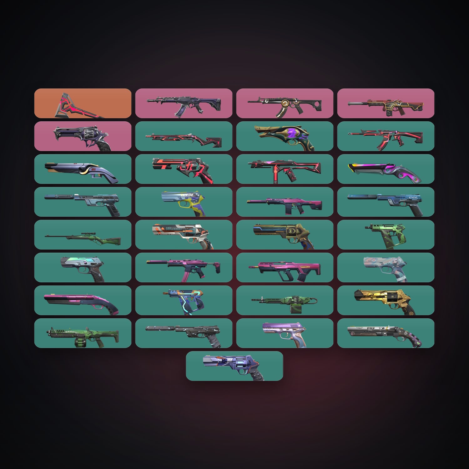 Valorant account: LA Plat 1 locker — 1 knife, 33 skins, lvl 252 — 12 LoL champions — HabibiAccounts