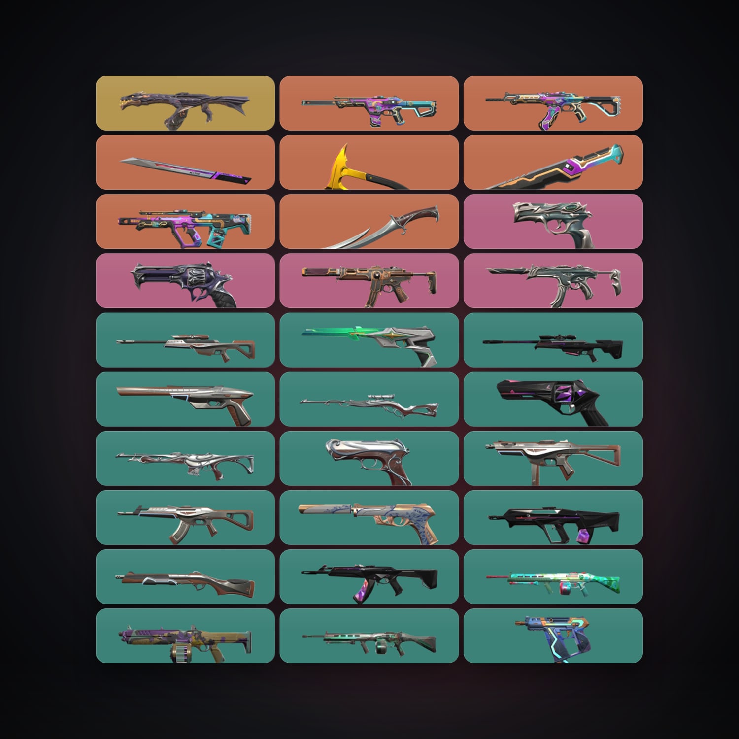 Valorant account: AP Plat 3 locker — 4 knives, 58 skins, lvl 211 — HabibiAccounts