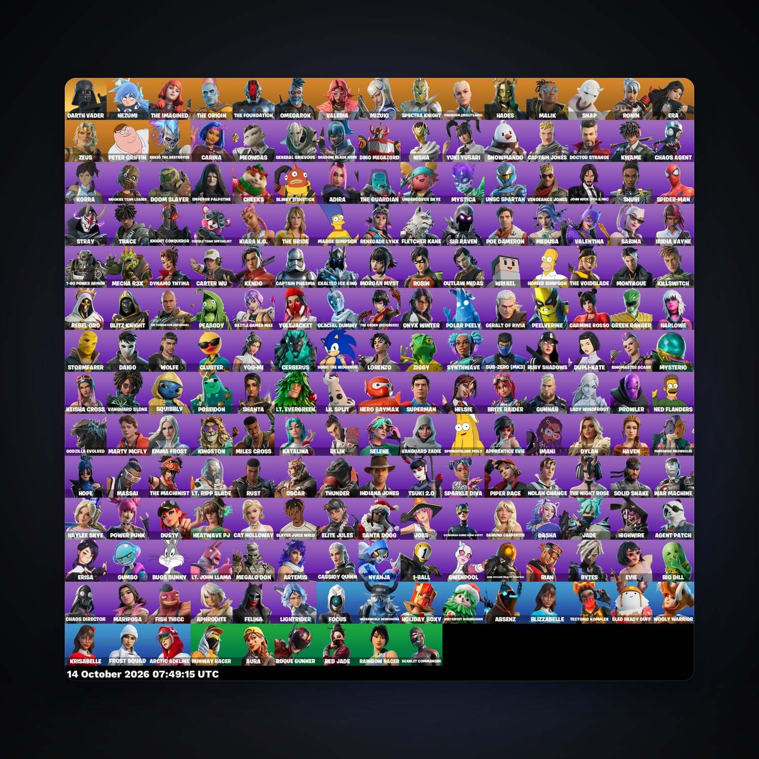 حساب فورتنايت Nezumi وThe Imagined، اللوكر مليان 204 سكن، 500 فيبوكس، لفل 5350، 829 فوز — HabibiAccounts
