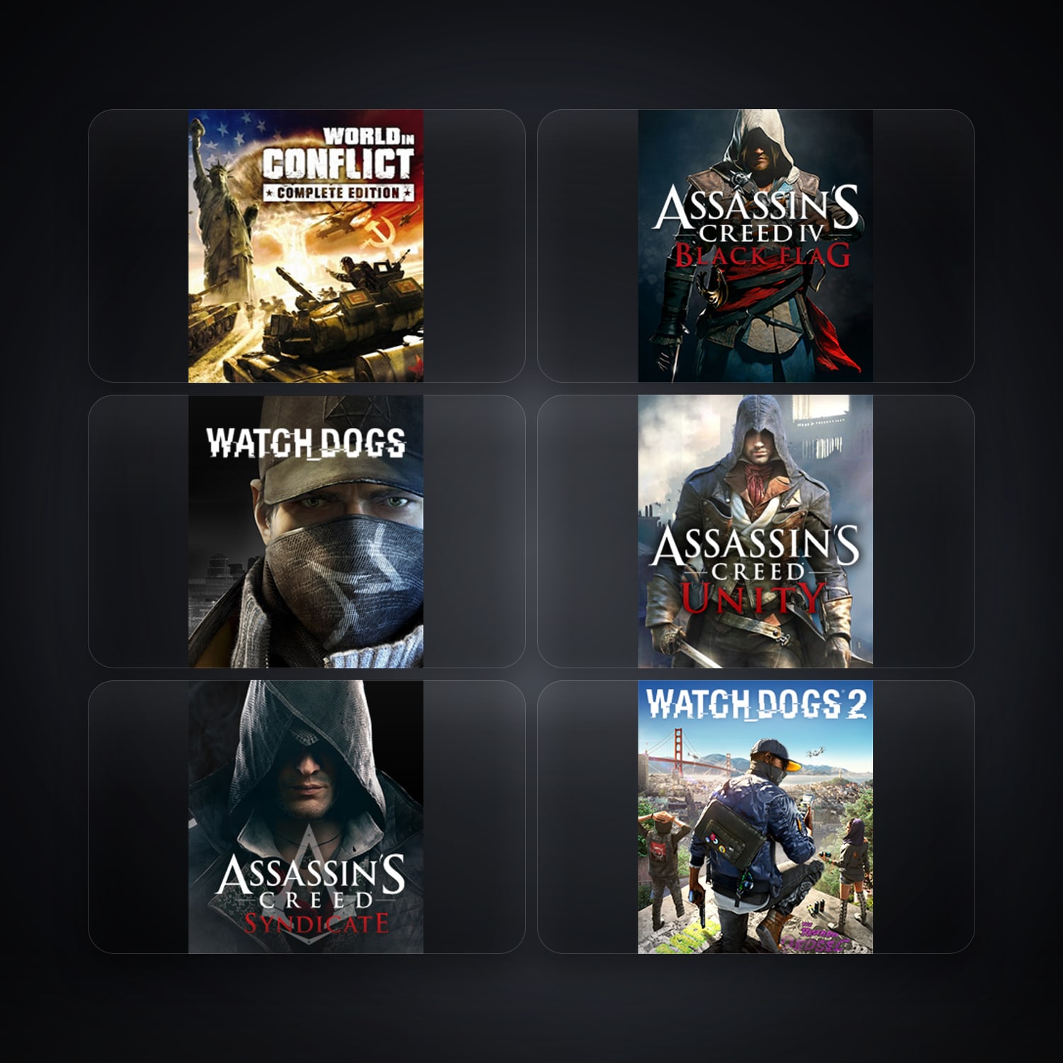 حساب يوبيسوفت فيه World In Conflict وAssassin’s Creed IV Black Flag، BR، 6 ألعاب — HabibiAccounts