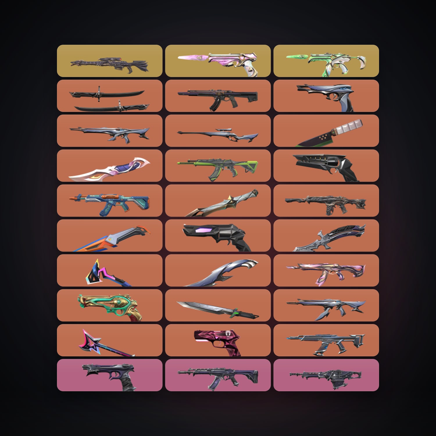 Valorant account: EU Gold 2 locker — 10 knives, 102 skins, lvl 225 — HabibiAccounts