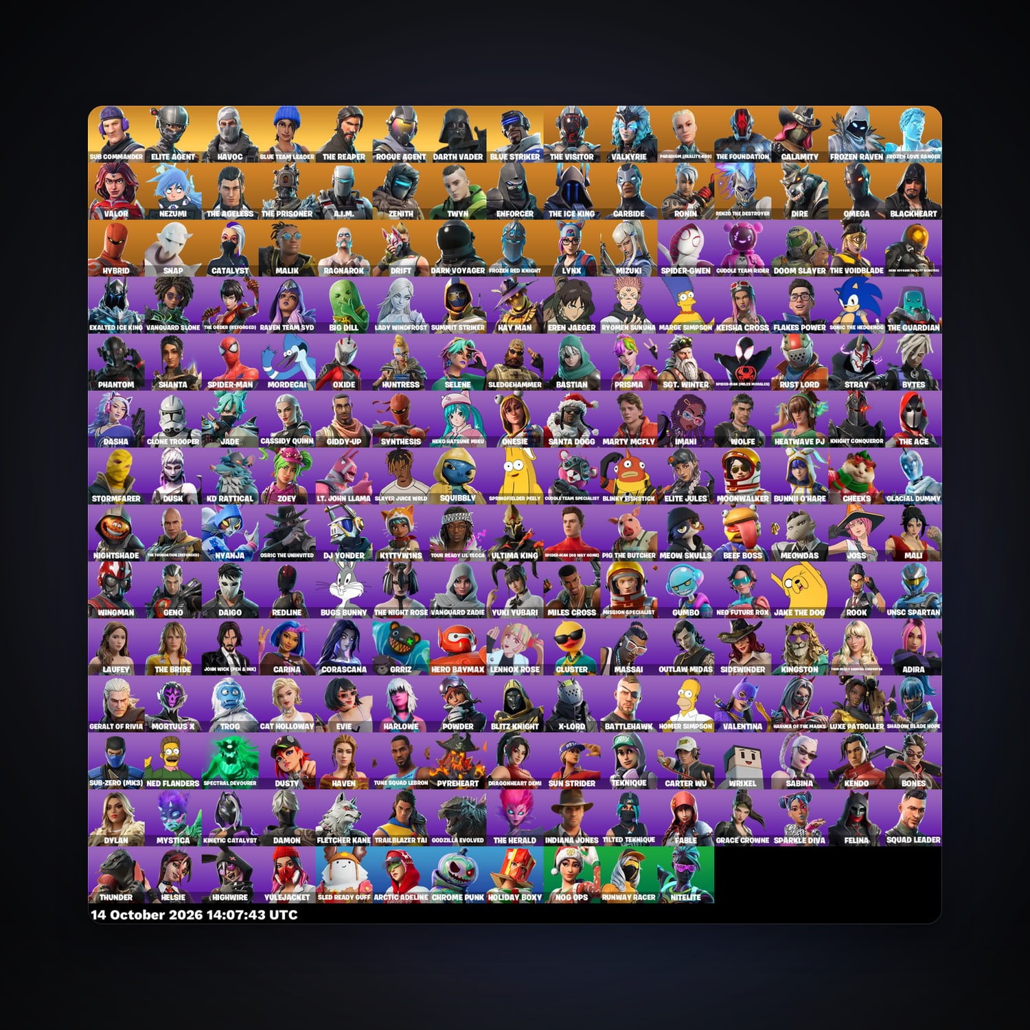 حساب فورتنايت Elite Agent وRogue Agent، اللوكر مليان 206 سكن، 750 فيبوكس، لفل 3313، 383 فوز — HabibiAccounts