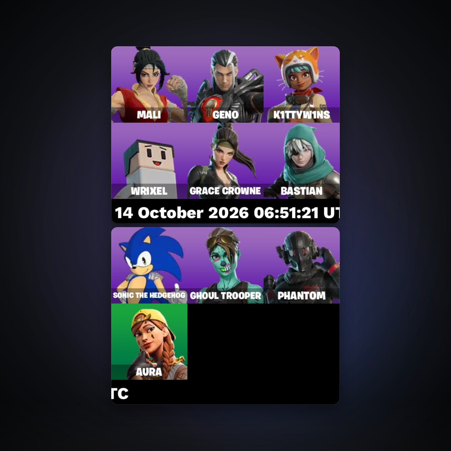 حساب فورتنايت Ghoul Trooper وMali، لوكر 10 سكن، لفل 240، 43 فوز — HabibiAccounts