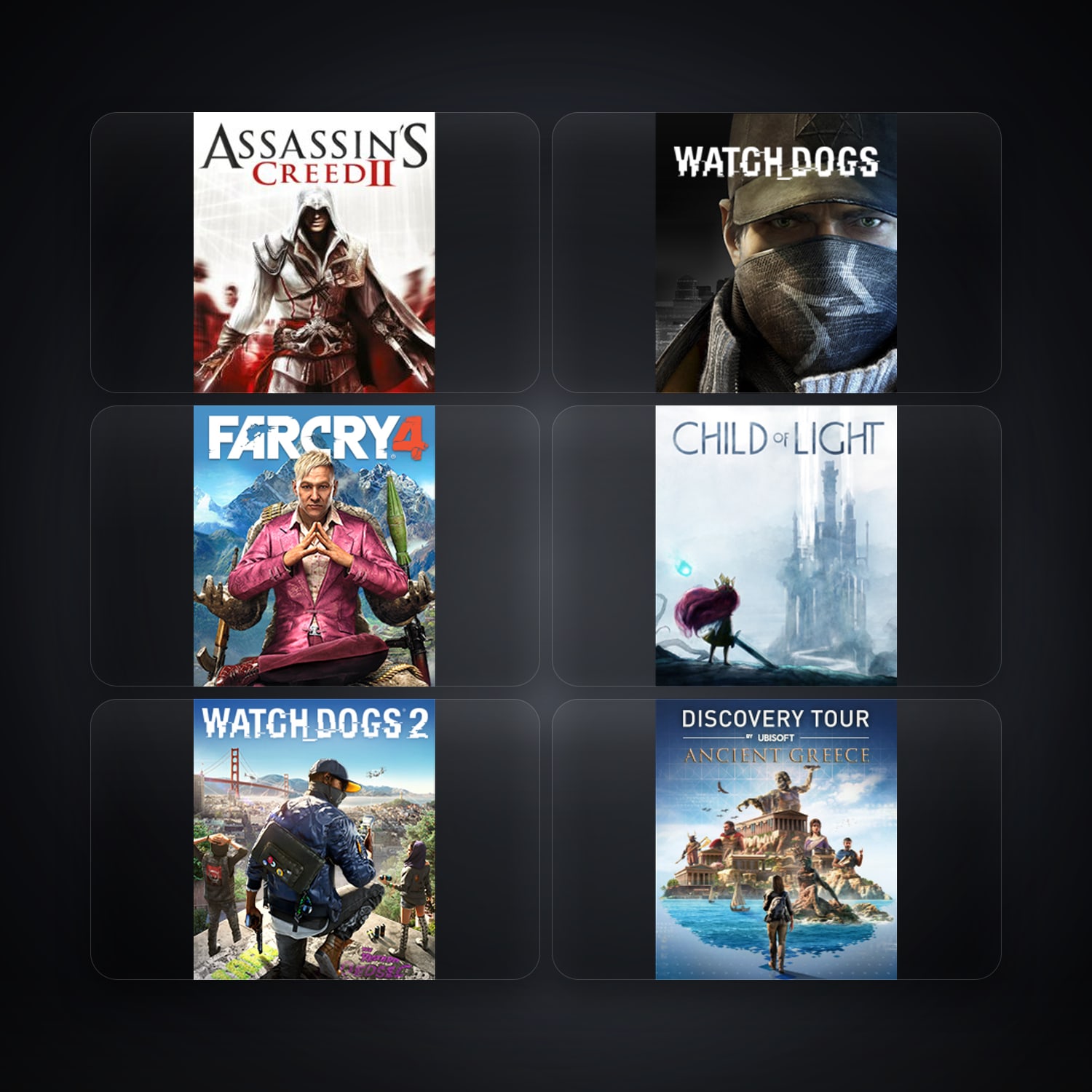 حساب يوبيسوفت فيه Assassin's Creed II وWatch_Dogs، BR، 7 ألعاب — HabibiAccounts