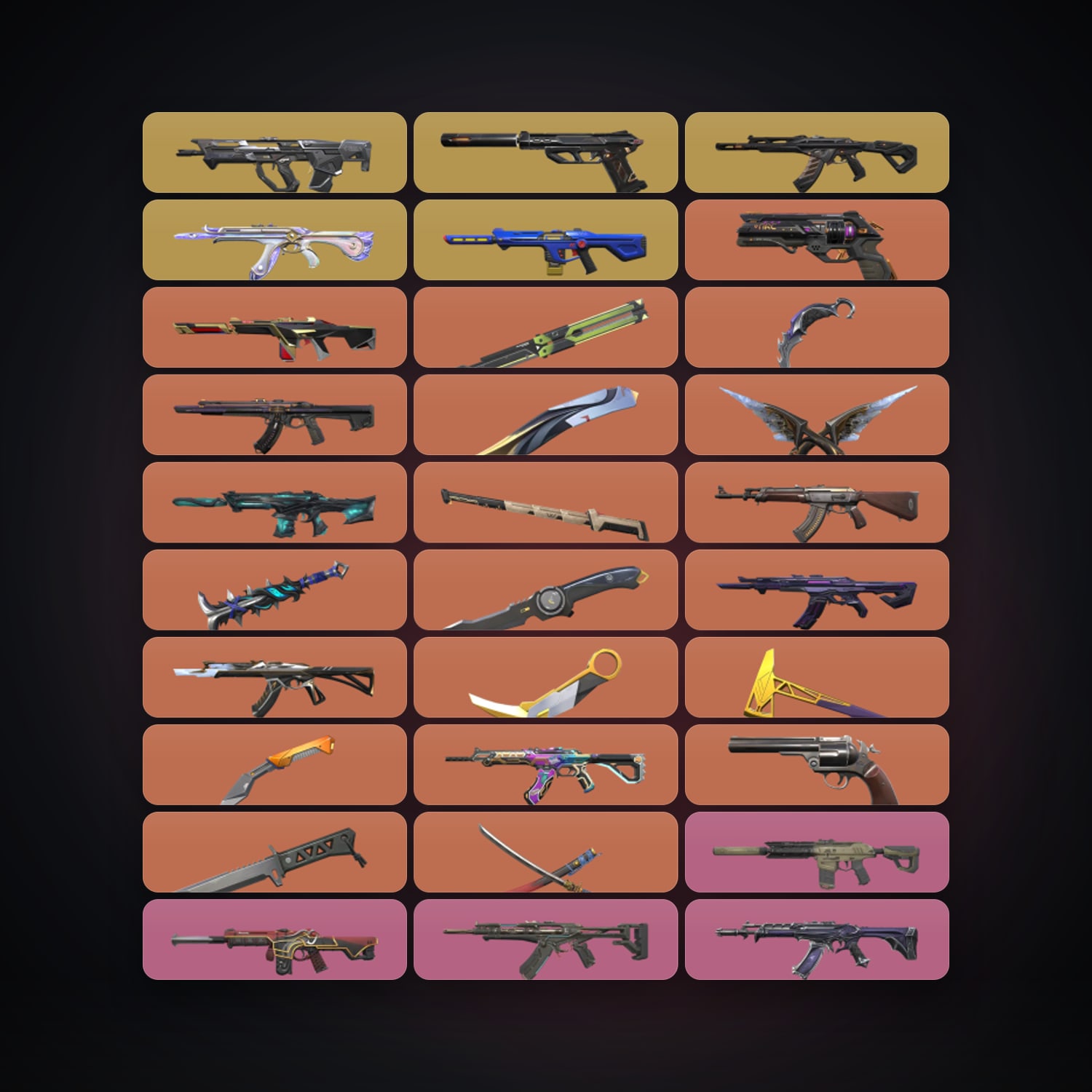 Valorant account: AP Plat 3 locker — 12 knives, 123 skins, lvl 247 — HabibiAccounts