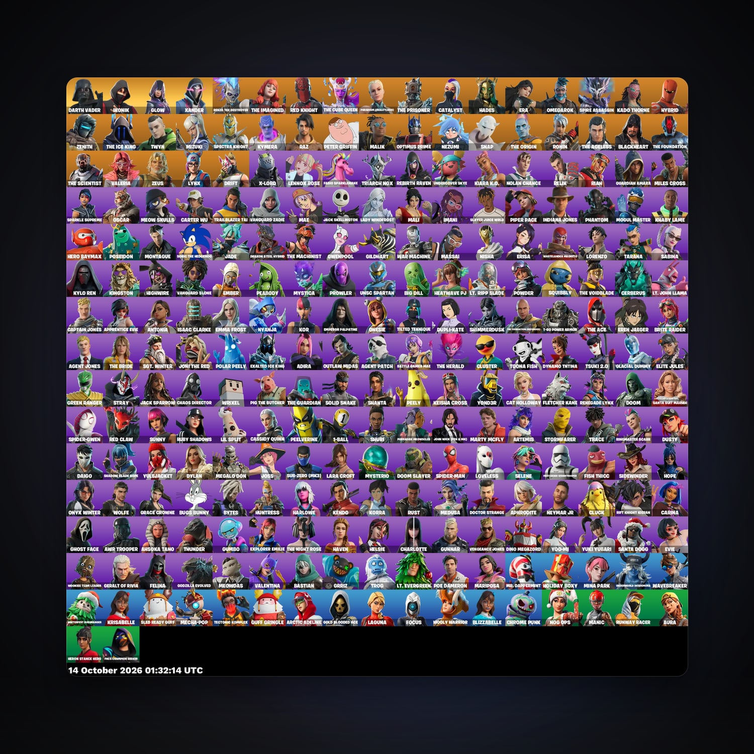 حساب فورتنايت Renzo the Destroyer وThe Imagined، اللوكر مليان 257 سكن، 2.5K فيبوكس، لفل 3377، 265 فوز — HabibiAccounts