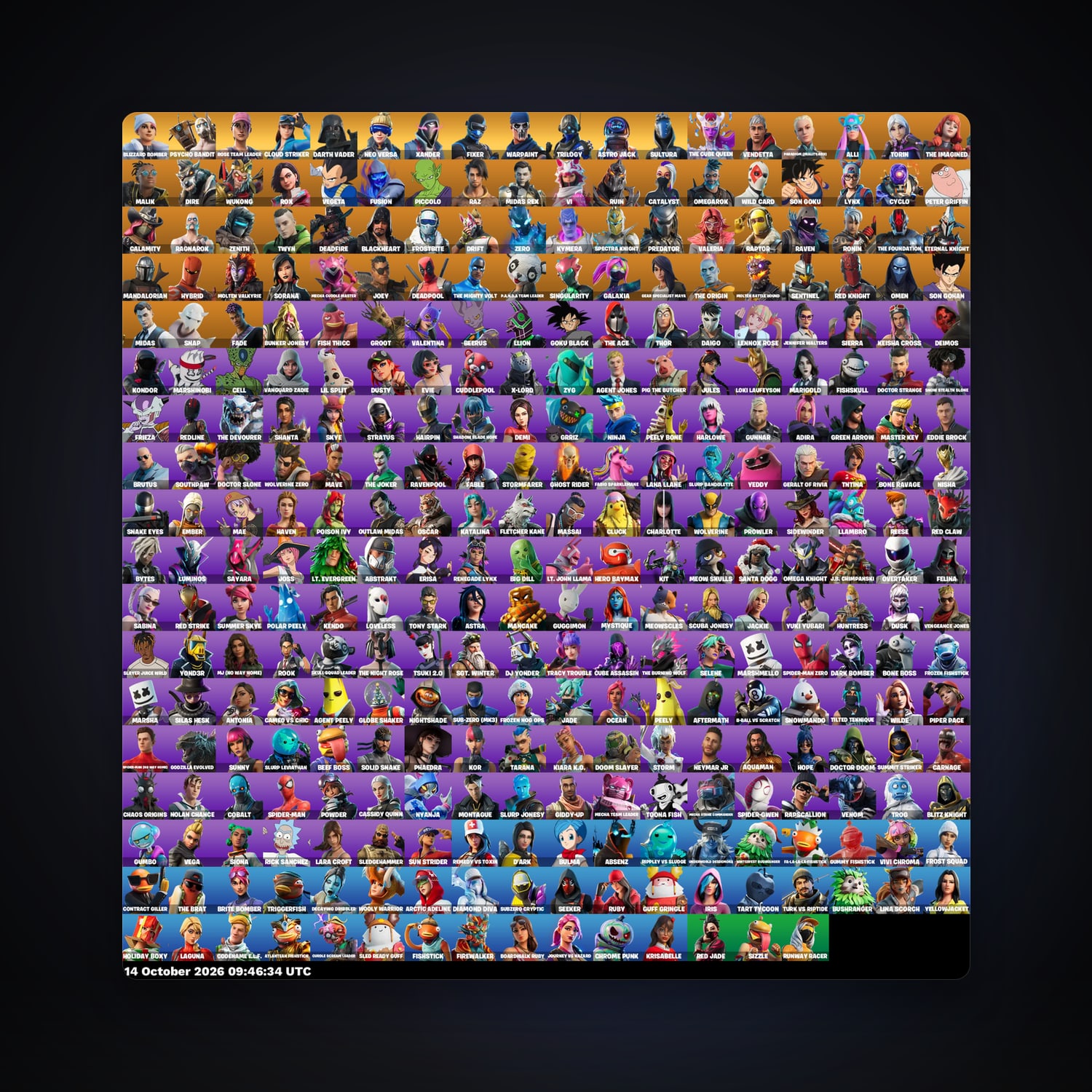 حساب فورتنايت The Cube Queen وVendetta، اللوكر مليان 321 سكن، 250 فيبوكس، لفل 3148، 299 فوز — HabibiAccounts
