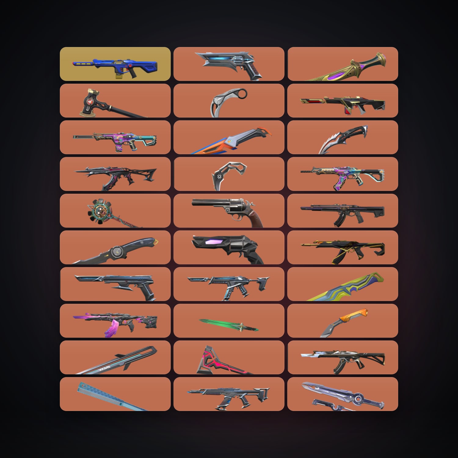 Valorant account: EU Diamond 1 locker — 18 knives, 261 skins, lvl 557 — HabibiAccounts