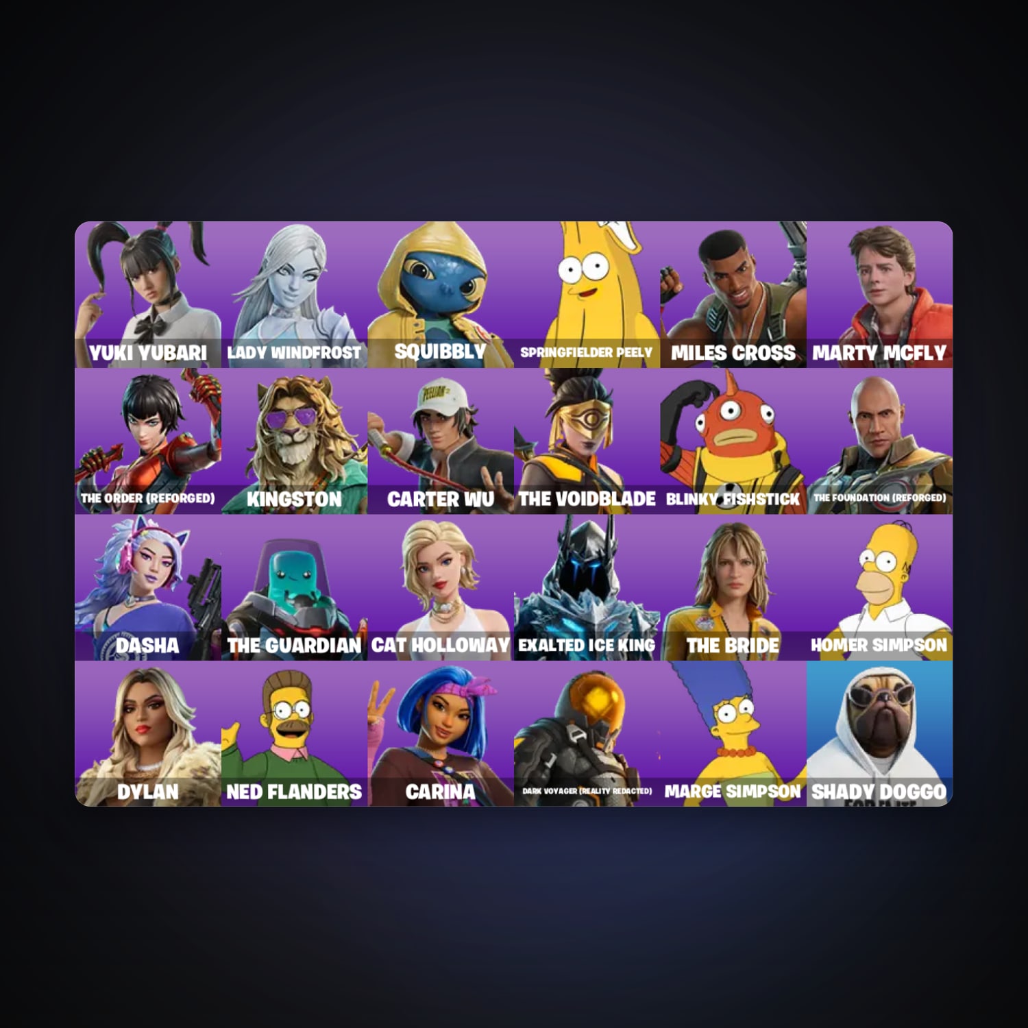 حساب فورتنايت Yuki Yubari وLady Windfrost، لوكر 25 سكن، 200 فيبوكس، لفل 305، 10 فوز — HabibiAccounts