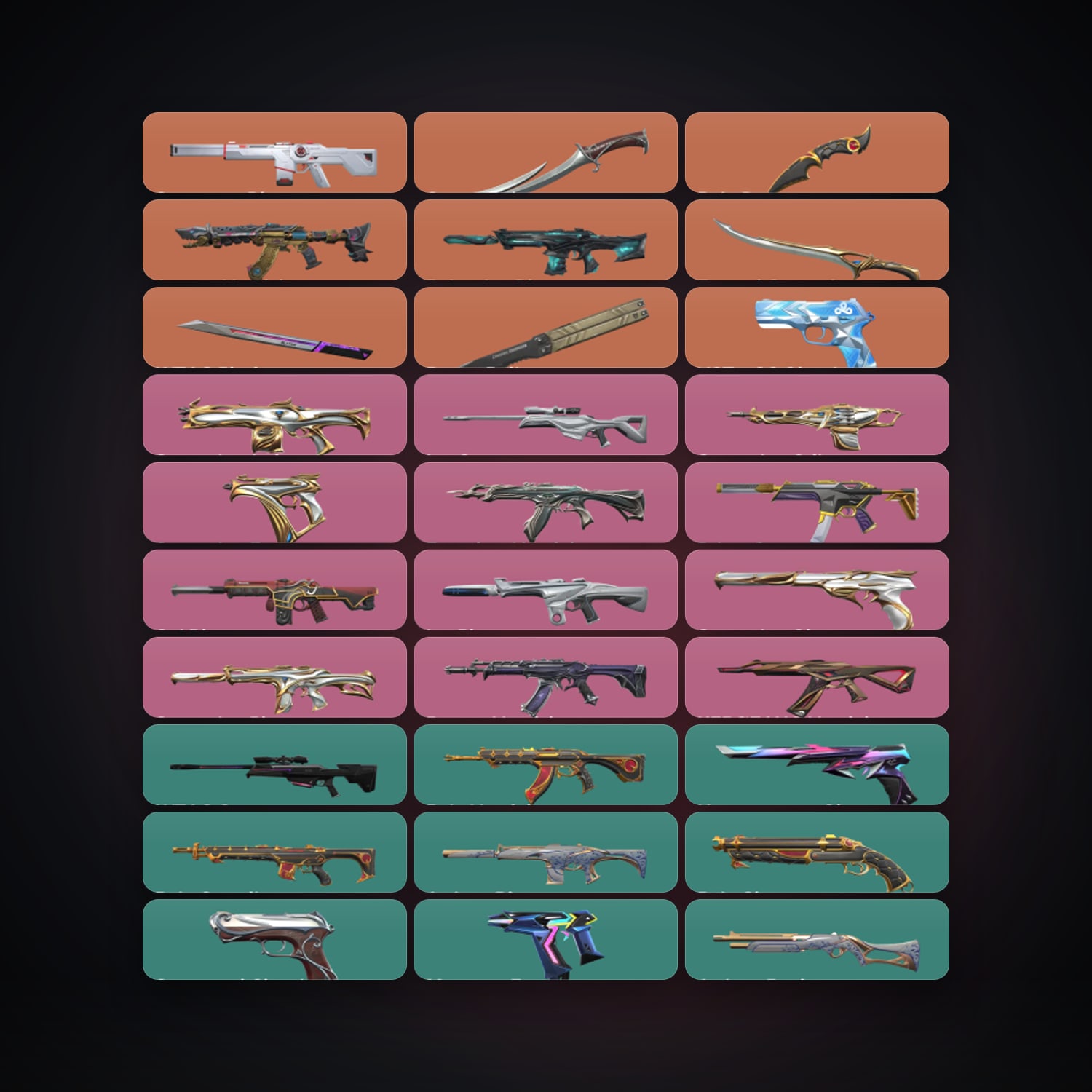 Valorant account: AP Diamond 1 locker — 5 knives, 86 skins, lvl 329 — HabibiAccounts