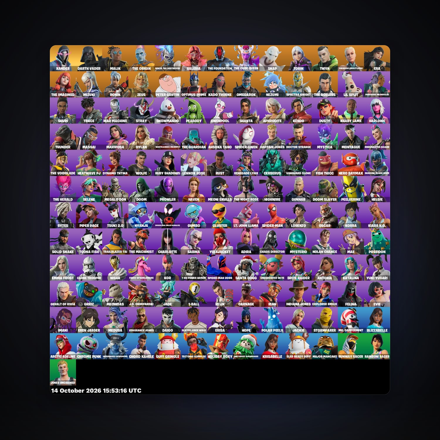 حساب فورتنايت Malik وThe Origin، اللوكر مليان 157 سكن، 1.4K فيبوكس، لفل 2652، 119 فوز — HabibiAccounts
