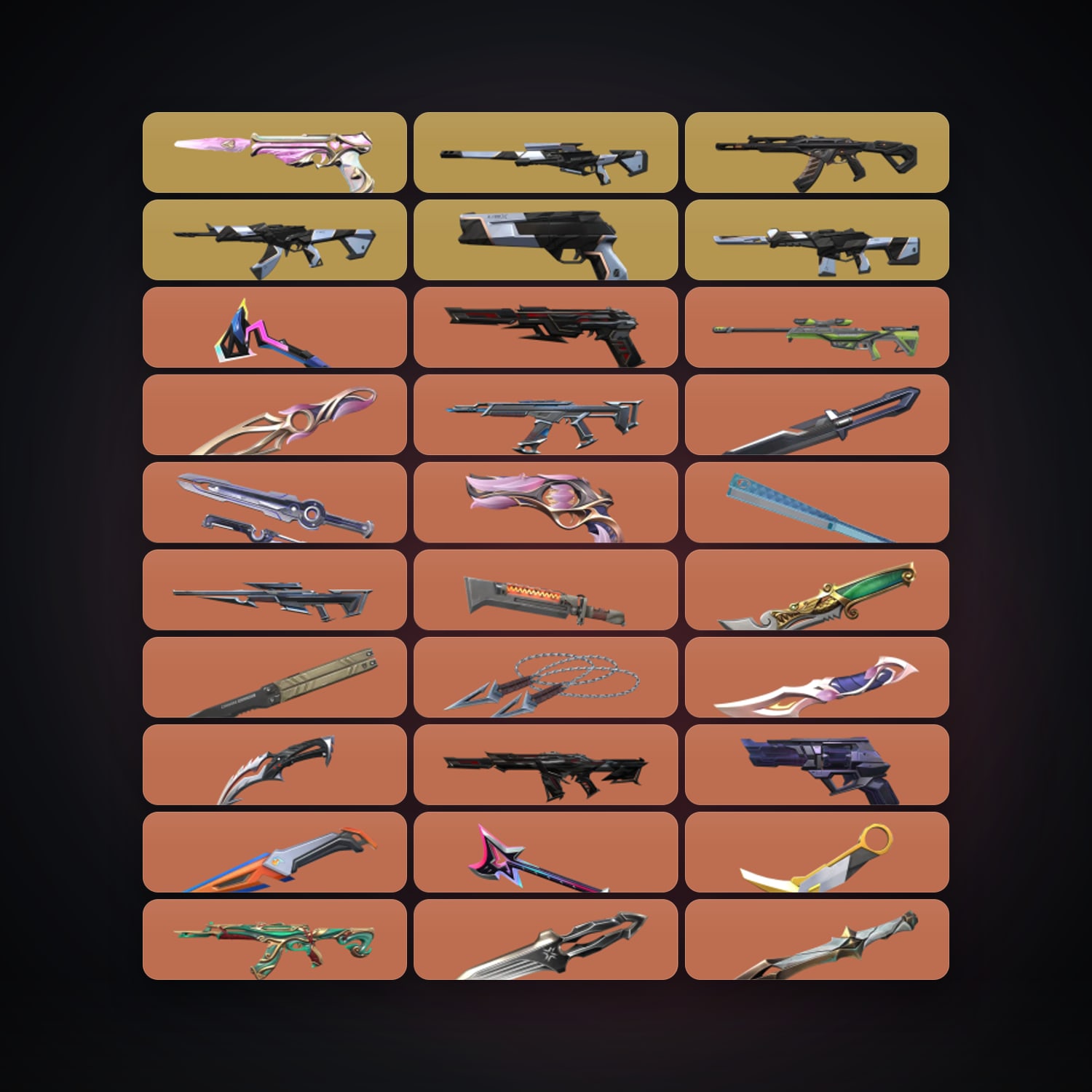 Valorant account: EU Ascendant 3 locker — 19 knives, 156 skins, lvl 374 — HabibiAccounts