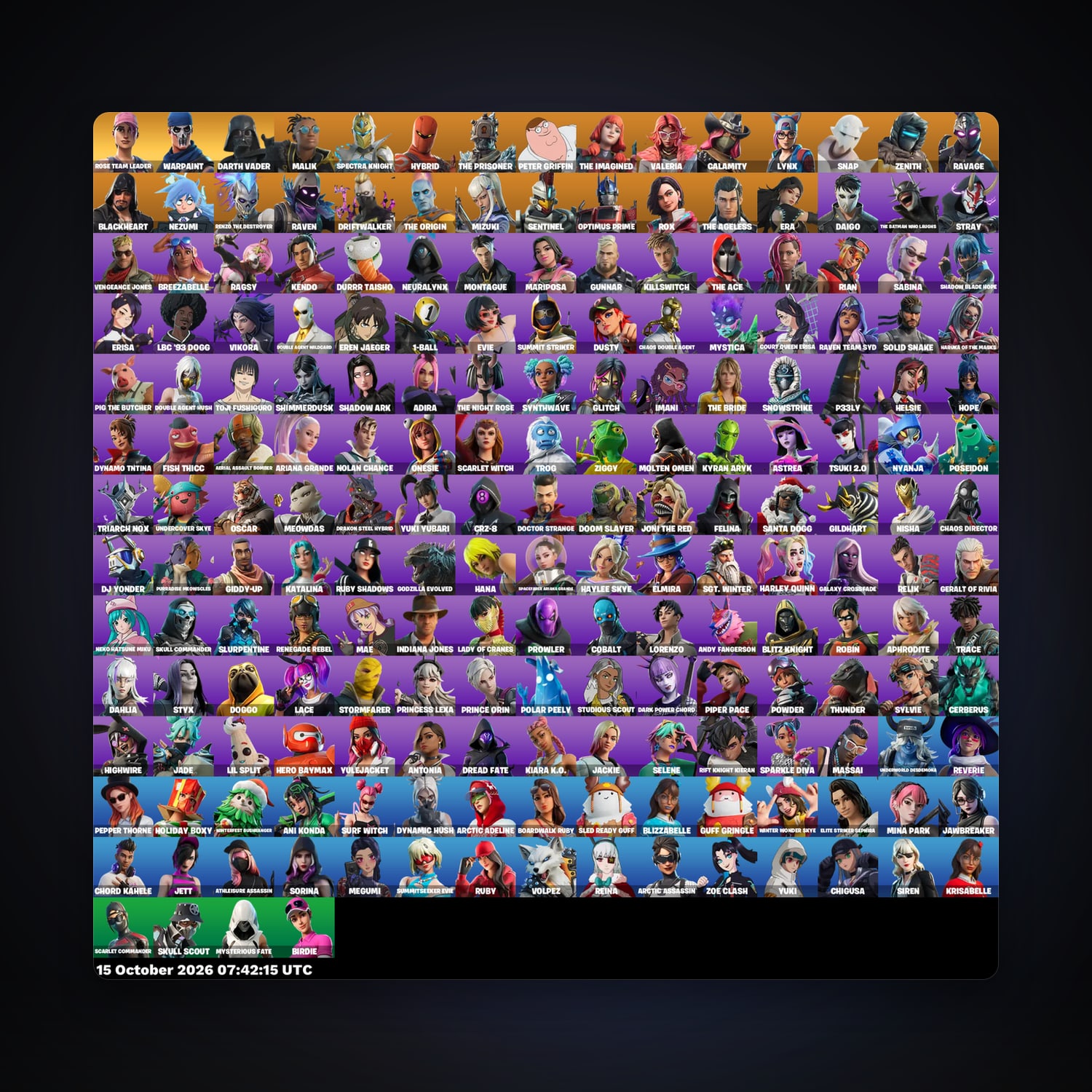 Fortnite account with Rose Team Leader & Warpaint — 199 skins — 350 V-Bucks — lvl 1543 — HabibiAccounts