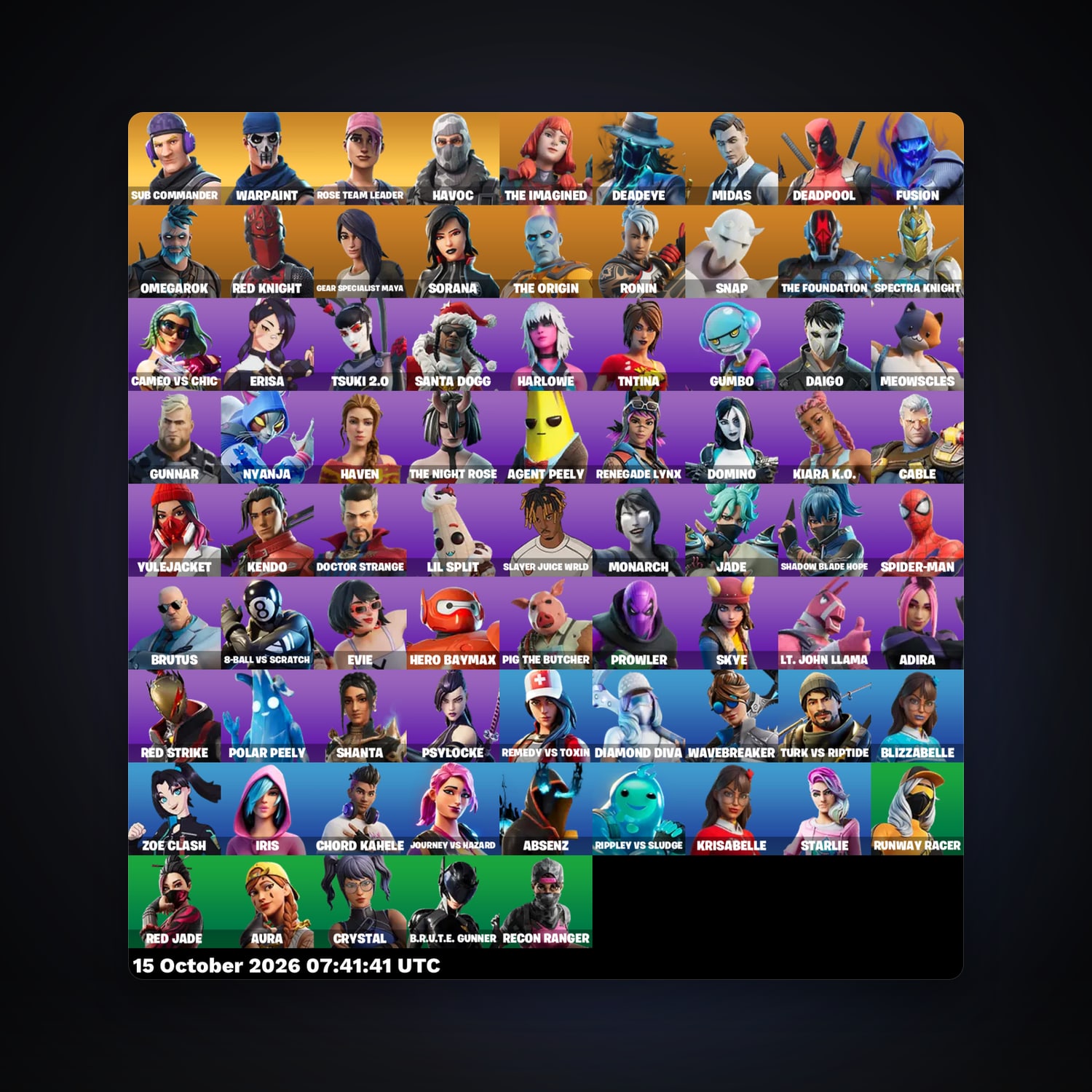 حساب فورتنايت Midas وDeadpool، لوكر 77 سكن، 1.3K فيبوكس، لفل 1203، 142 فوز — HabibiAccounts