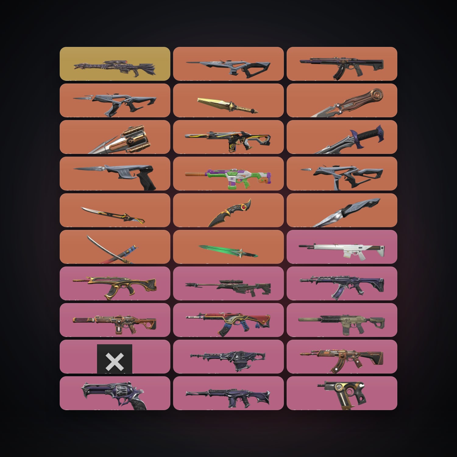 Valorant account: AP Plat 2 locker — 9 knives, 95 skins, lvl 324 — HabibiAccounts
