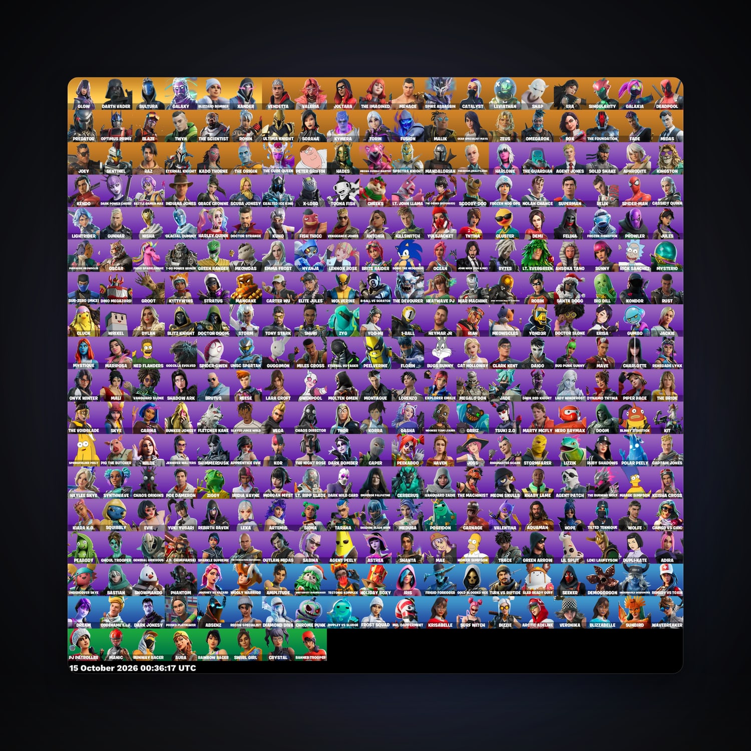 حساب فورتنايت Leviathan وVendetta، اللوكر مليان 331 سكن، 1.6K فيبوكس، لفل 6989، 1.4K فوز — HabibiAccounts