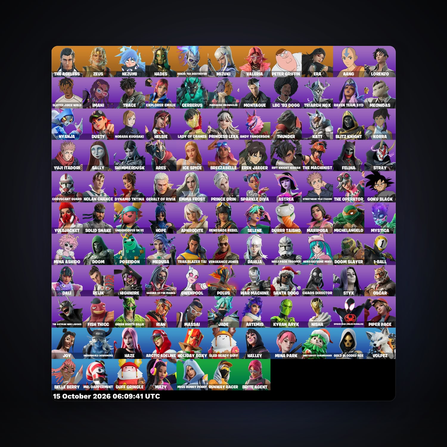 Fortnite account with The Ageless & Zeus — 117 skins — 2K V-Bucks — lvl 902 — HabibiAccounts
