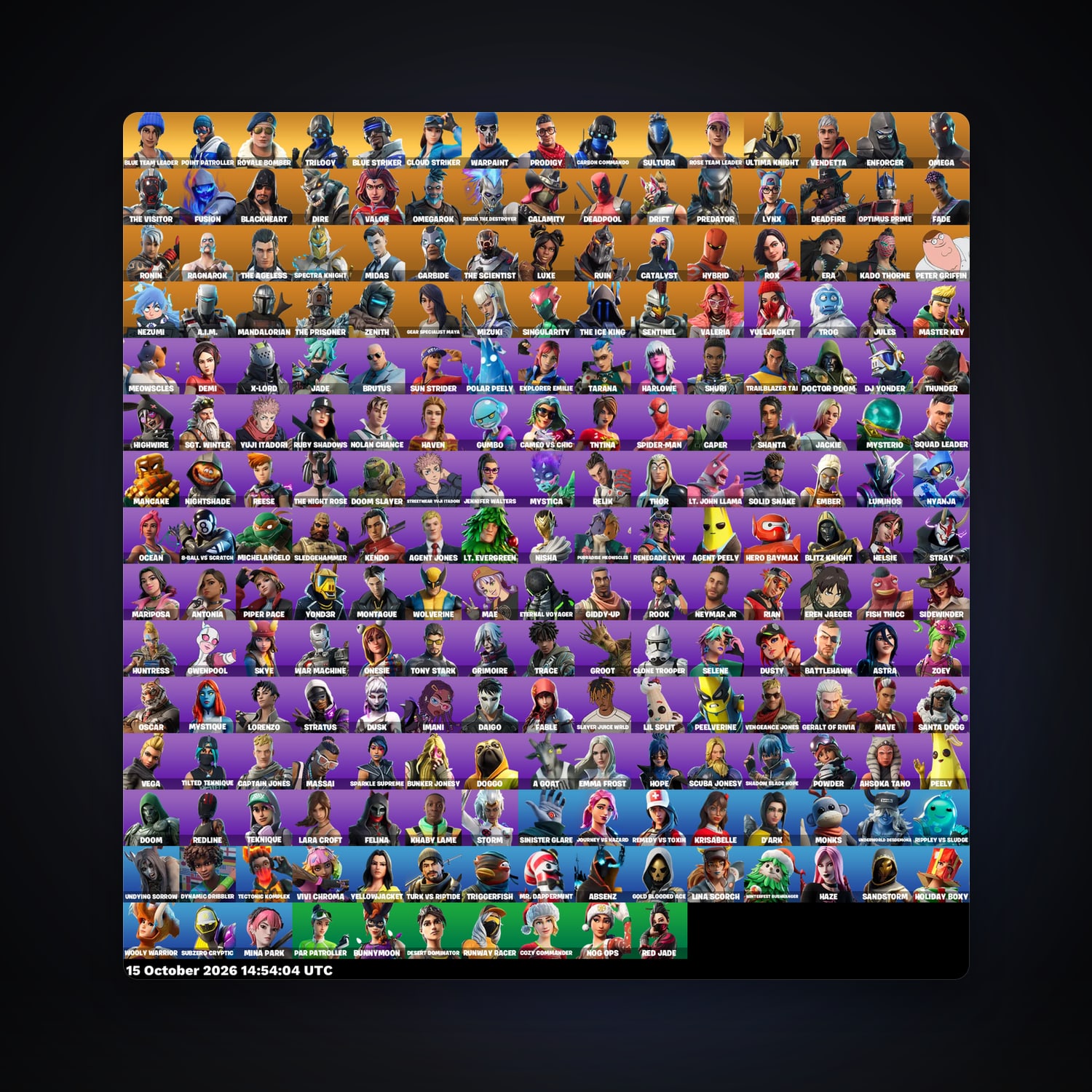 حساب فورتنايت Omega وThe Visitor، اللوكر مليان 220 سكن، 650 فيبوكس، لفل 3624، 442 فوز — HabibiAccounts