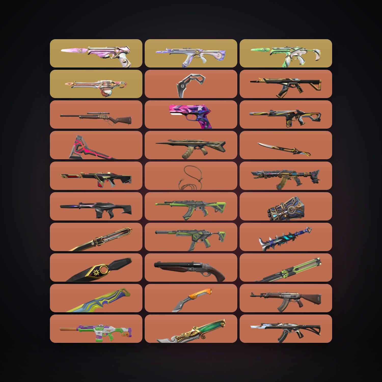 Valorant account: AP Plat 3 locker — 14 knives, 145 skins, lvl 196 — 7 LoL champions — HabibiAccounts