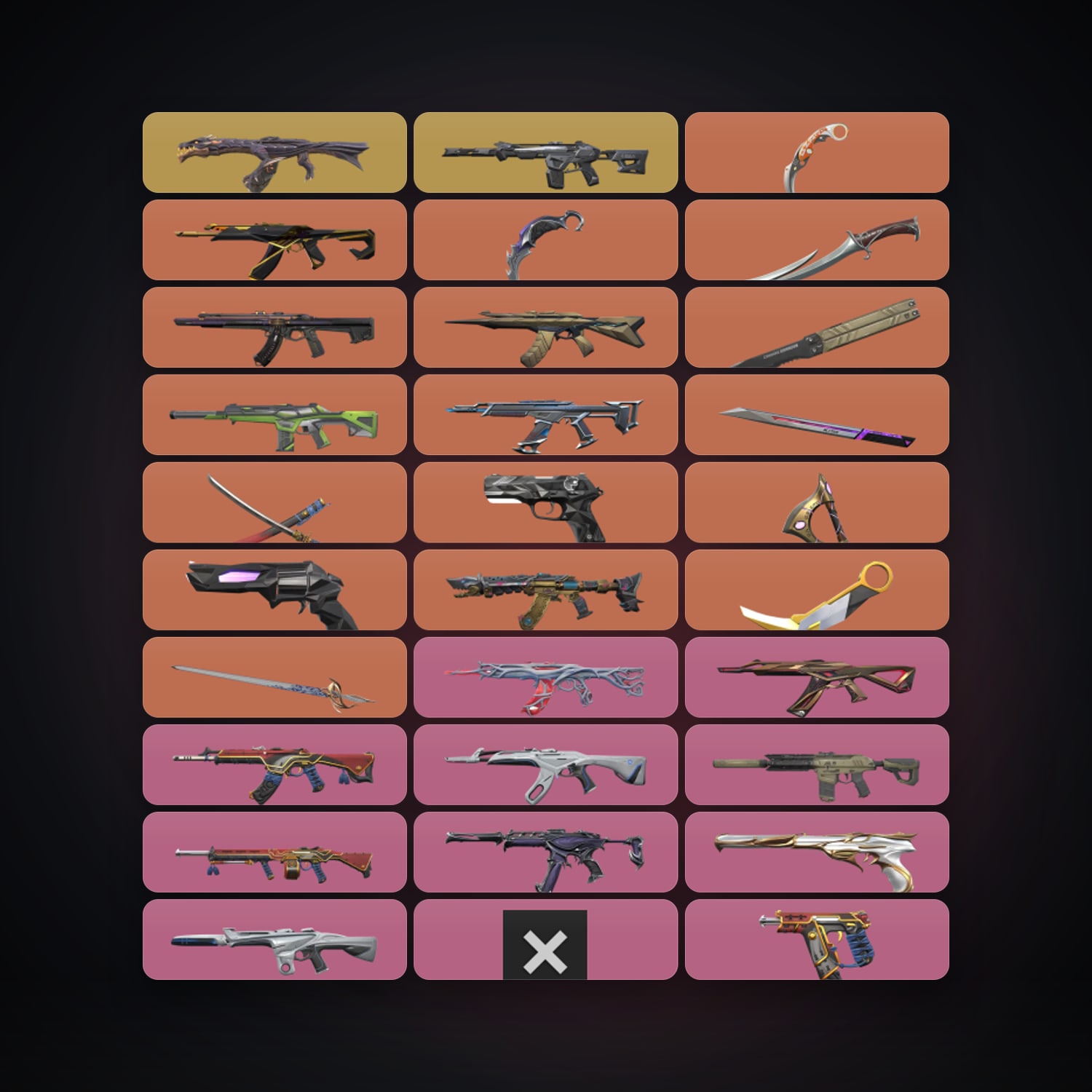 Valorant account: BR Immortal 1 locker — 9 knives, 136 skins, lvl 704 — HabibiAccounts