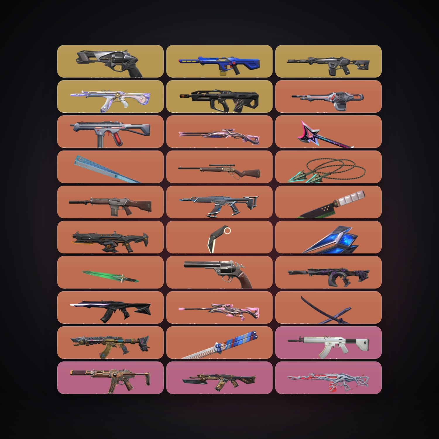 Valorant account: EU Gold 1 locker — 9 knives, 99 skins, lvl 321 — HabibiAccounts