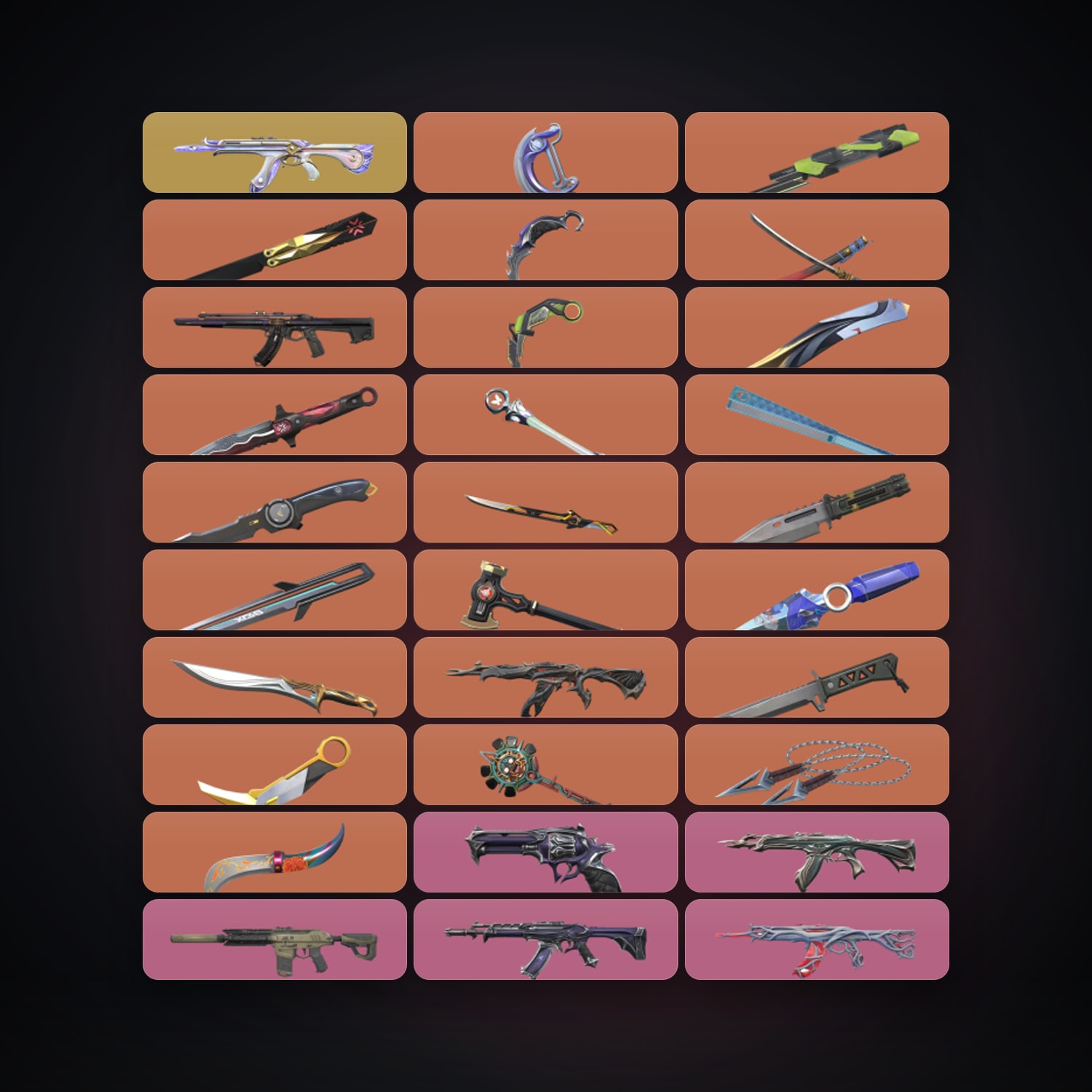 Valorant account: AP Diamond 2 locker — 22 knives, 117 skins, lvl 258 — HabibiAccounts