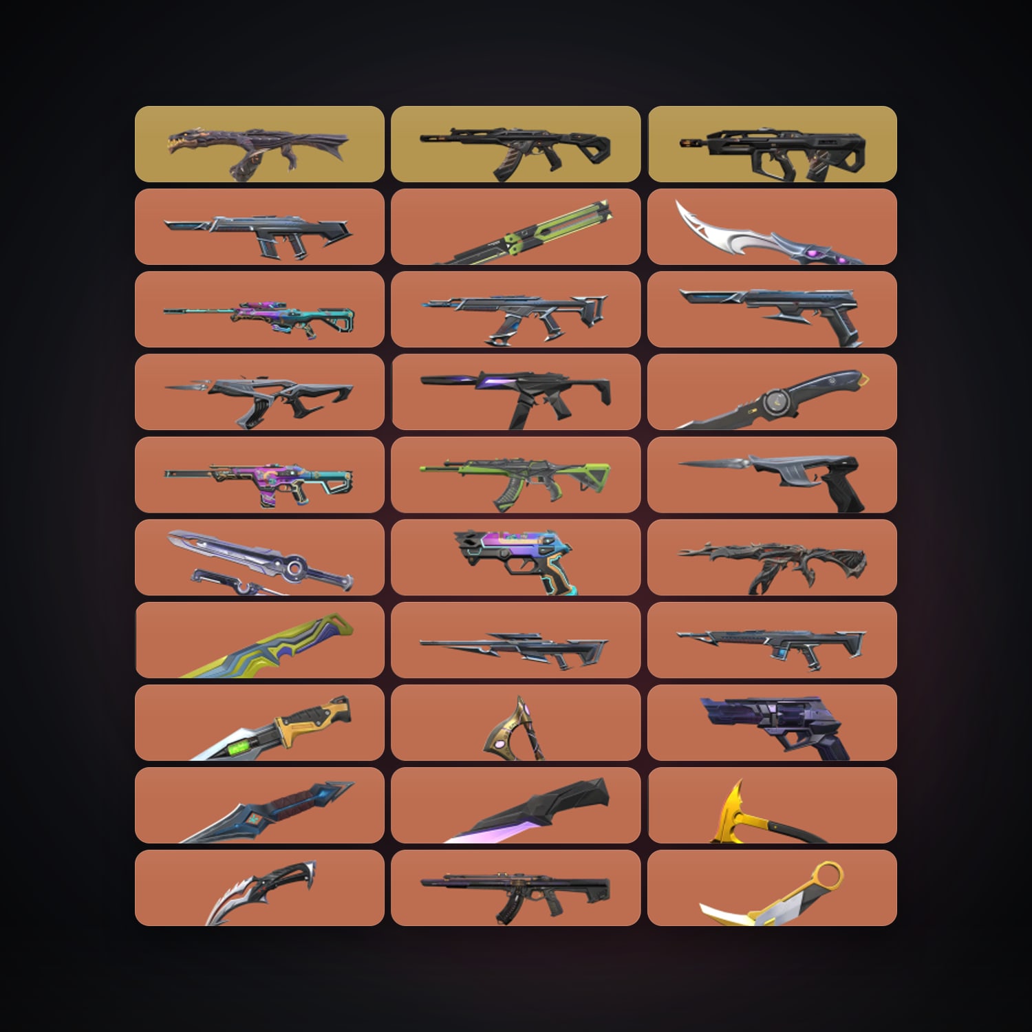 Valorant account: BR Diamond 3 locker — 16 knives, 259 skins, lvl 376 — HabibiAccounts