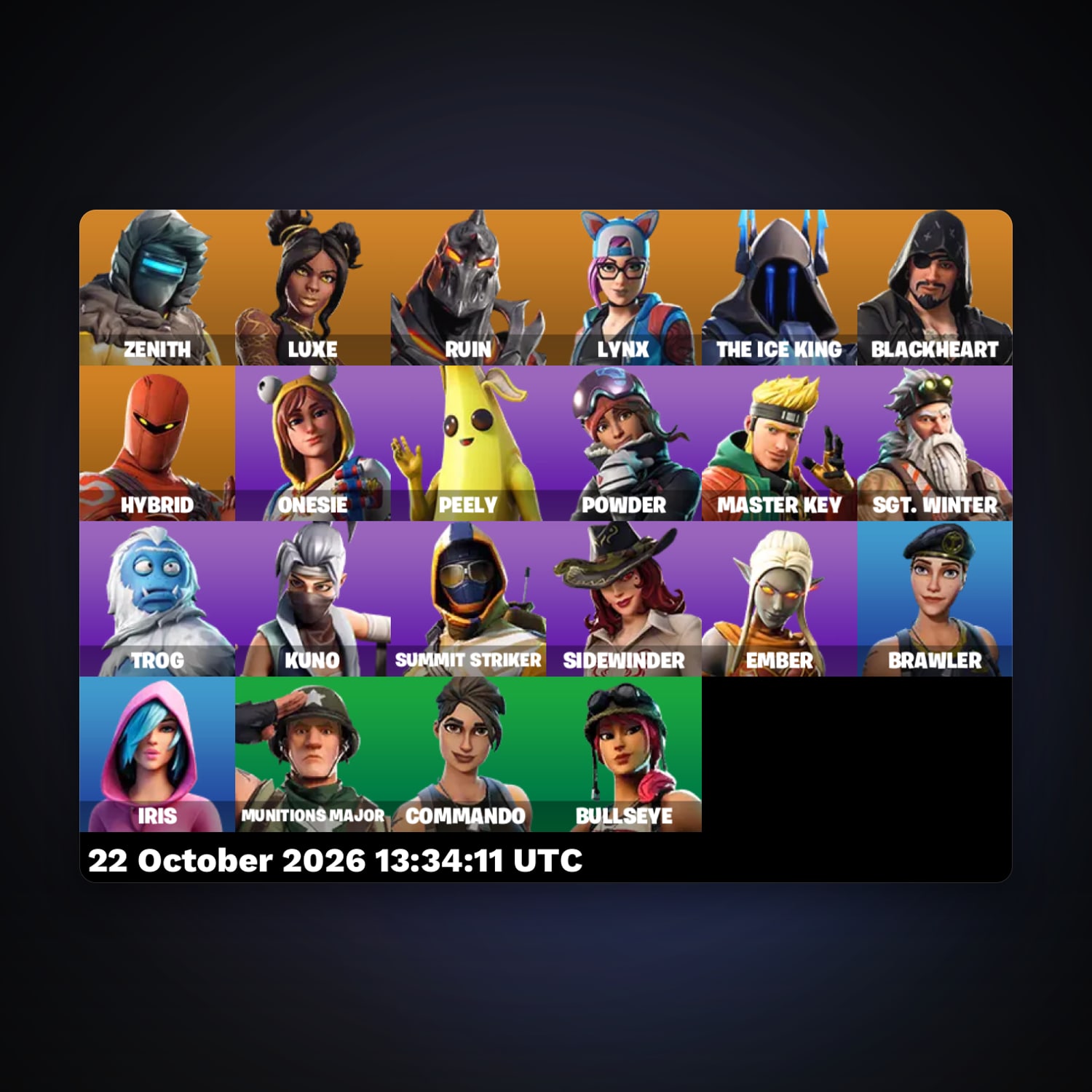Fortnite account with Peely & Zenith — 22 skins — 300 V-Bucks — lvl 691 — HabibiAccounts
