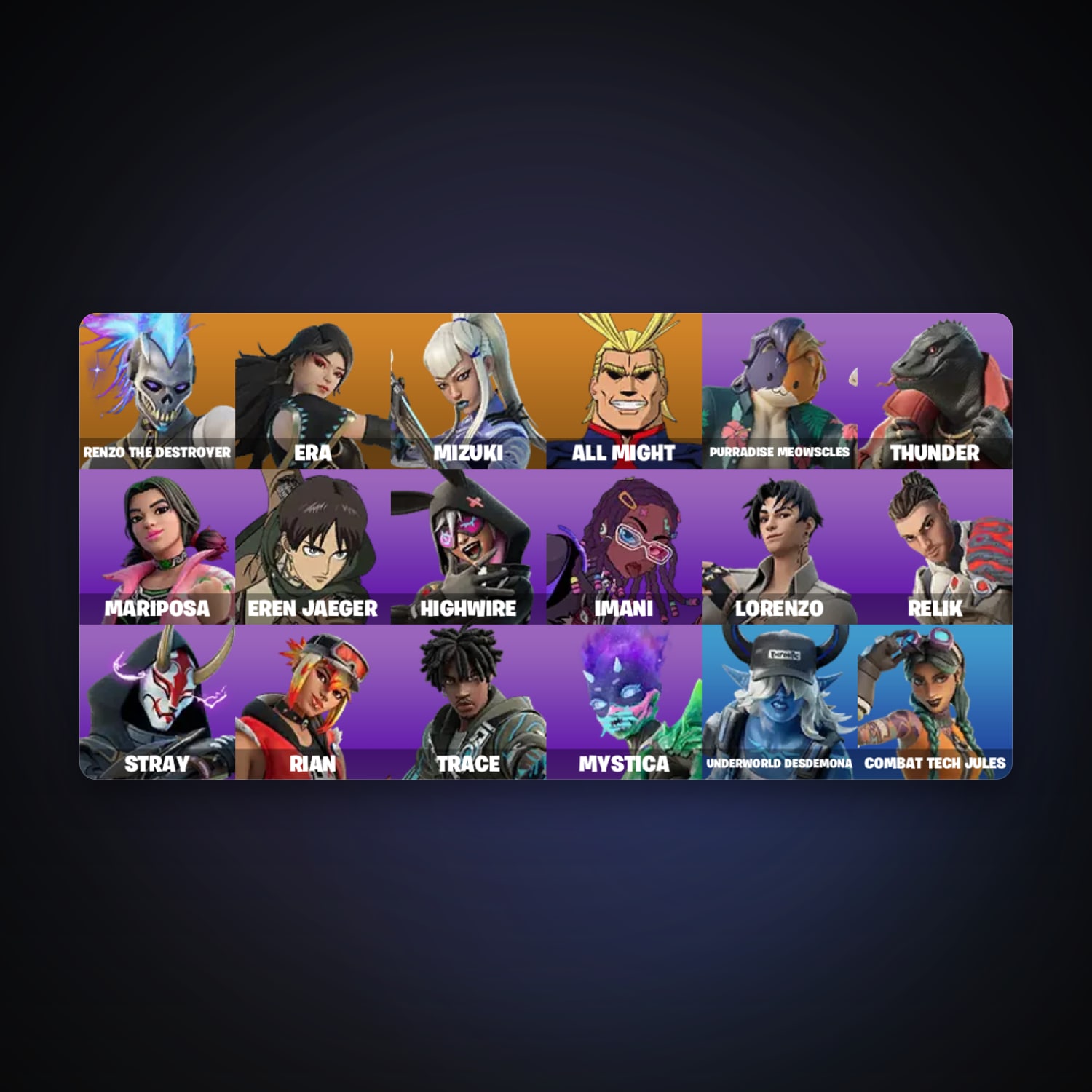 حساب فورتنايت Renzo the Destroyer وEra، لوكر 19 سكن، لفل 409، 29 فوز — HabibiAccounts