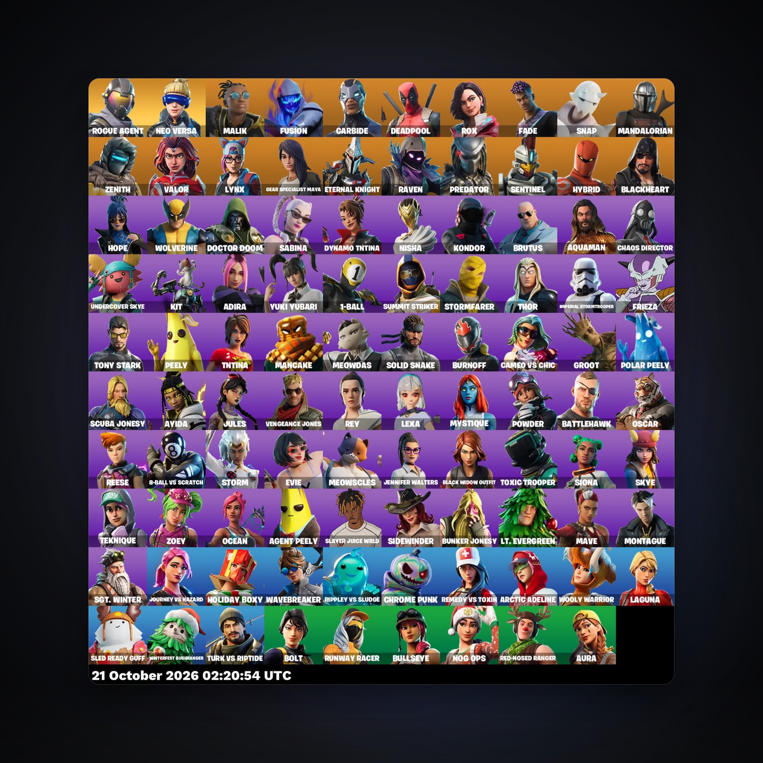 حساب فورتنايت Carbide وDeadpool، اللوكر مليان 99 سكن، 500 فيبوكس، لفل 2483، 224 فوز — HabibiAccounts