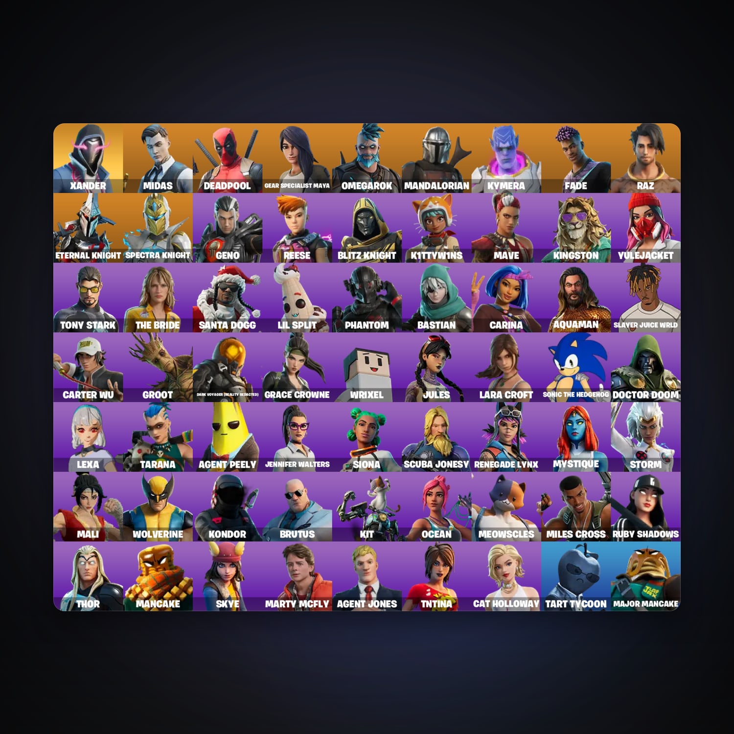 حساب فورتنايت Midas وDeadpool، لوكر 66 سكن، 1K فيبوكس، لفل 1559، 142 فوز — HabibiAccounts