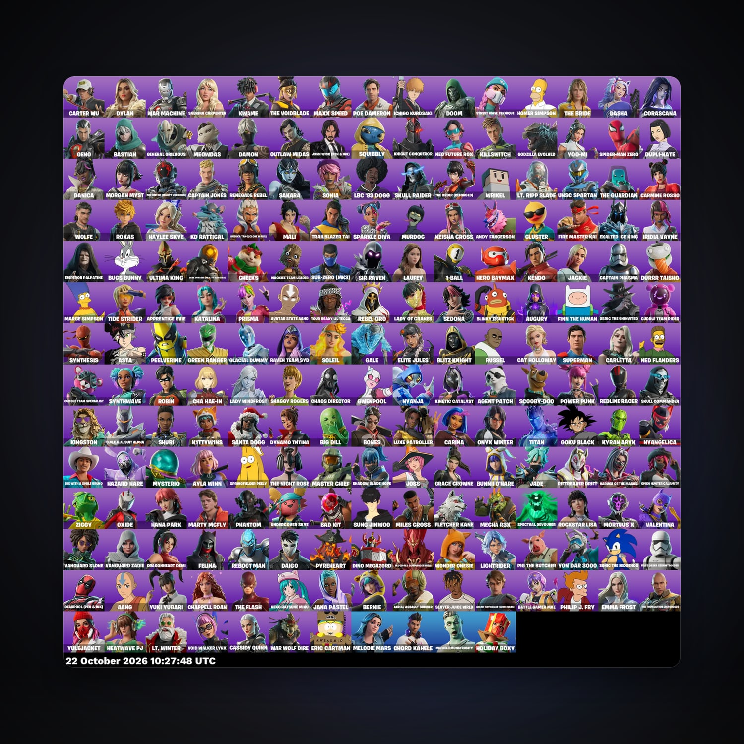 Fortnite account with War Machine & Sabrina Carpenter — 206 skins — 50 V-Bucks — lvl 2000 — HabibiAccounts