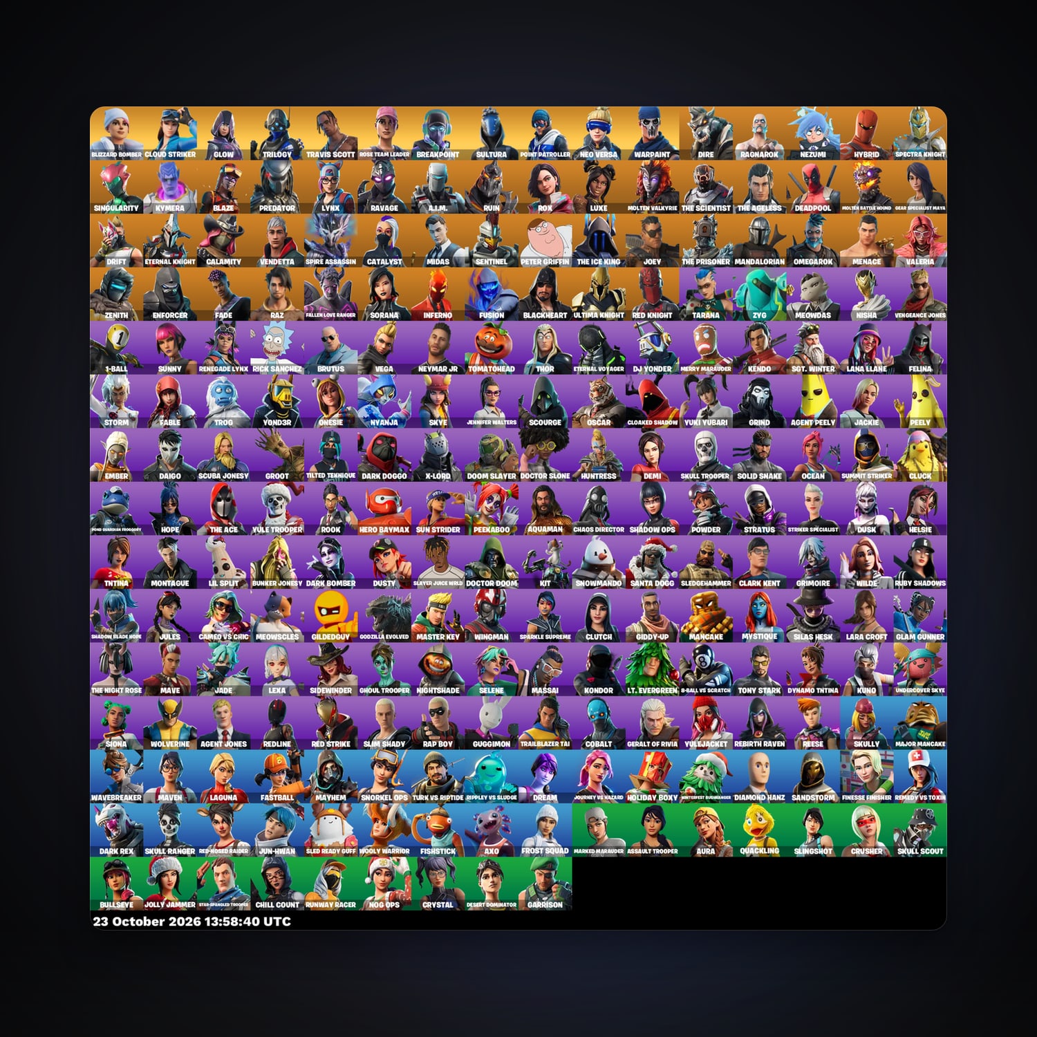 حساب فورتنايت Travis Scott وGlow، اللوكر مليان 233 سكن، 1.1K فيبوكس، لفل 2891، 449 فوز — HabibiAccounts