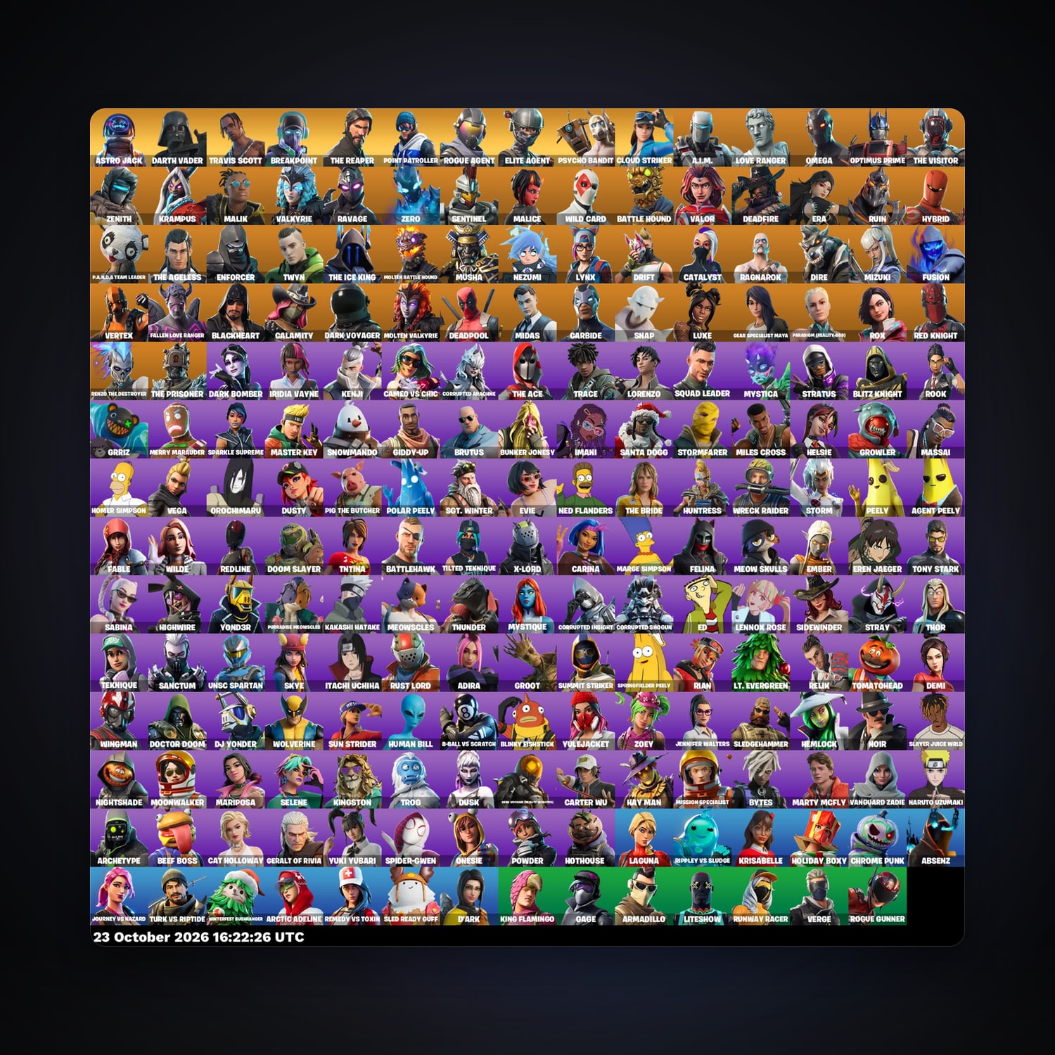 حساب فورتنايت Omega وThe Visitor، اللوكر مليان 209 سكن، 800 فيبوكس، لفل 6234، 796 فوز — HabibiAccounts