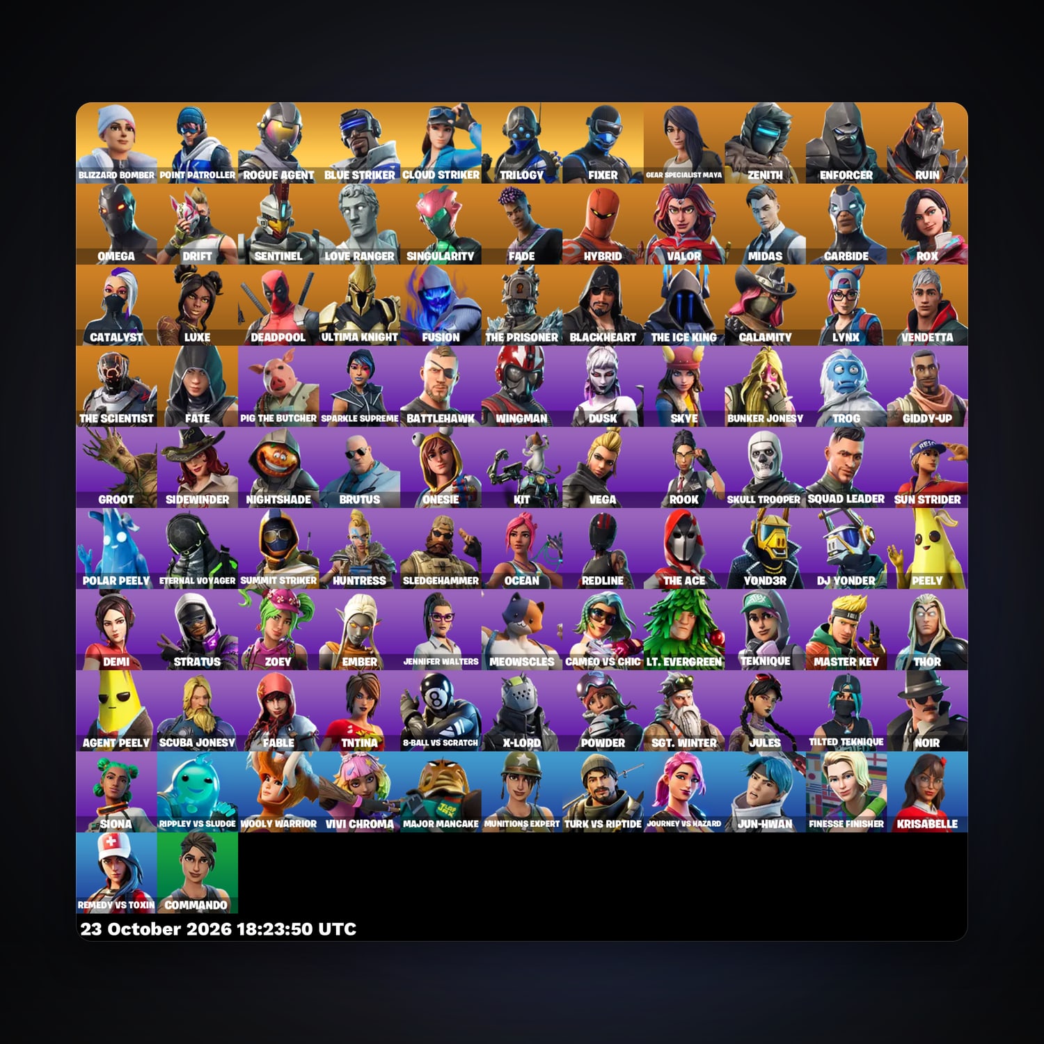 حساب فورتنايت Omega وDrift، اللوكر مليان 101 سكن، 1.1K فيبوكس، لفل 1665، 135 فوز — HabibiAccounts