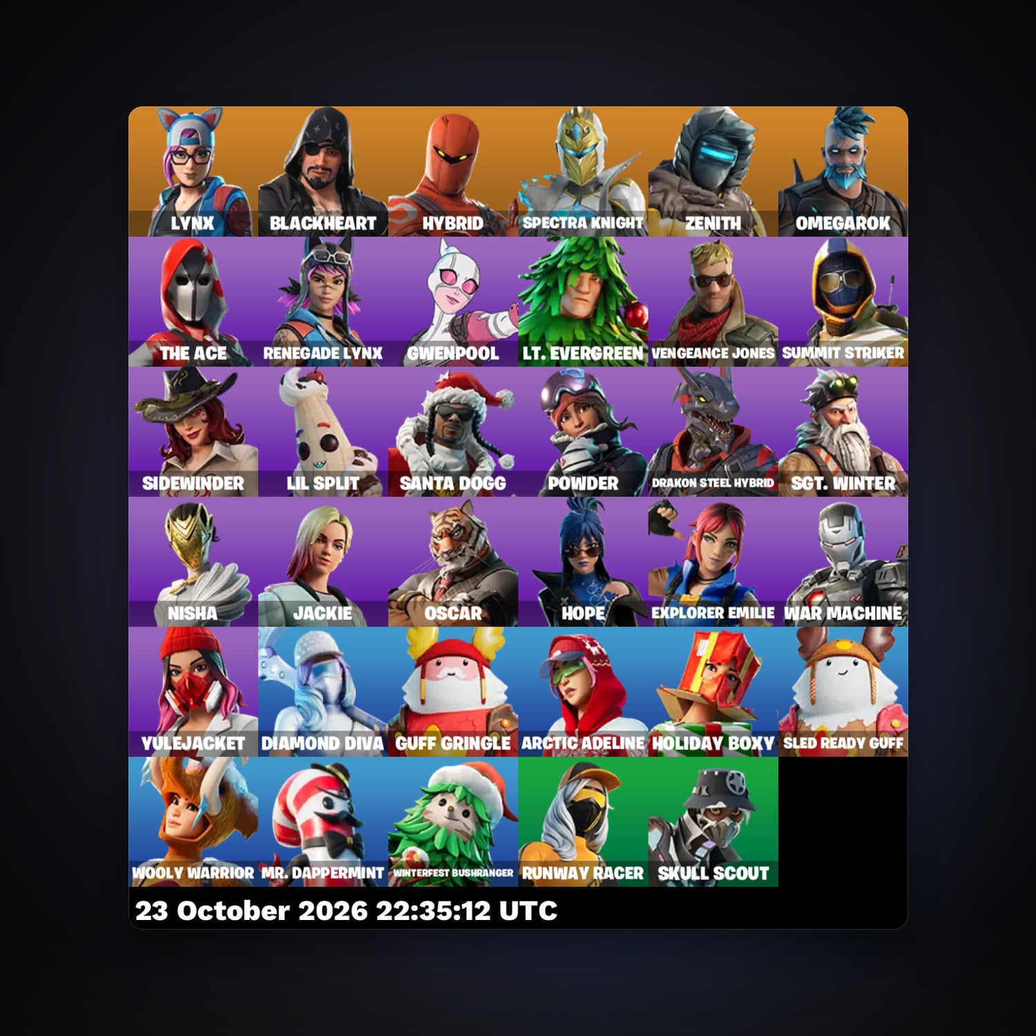 حساب فورتنايت Lynx وBlackheart، لوكر 35 سكن، 750 فيبوكس، لفل 586، 35 فوز — HabibiAccounts