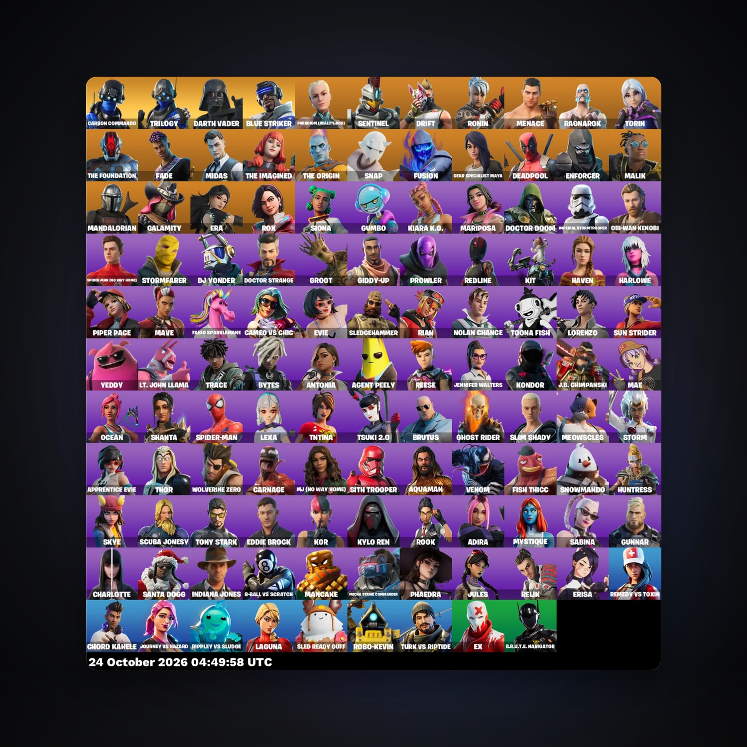 حساب فورتنايت Drift وMidas، اللوكر مليان 119 سكن، 650 فيبوكس، لفل 1642، 99 فوز — HabibiAccounts