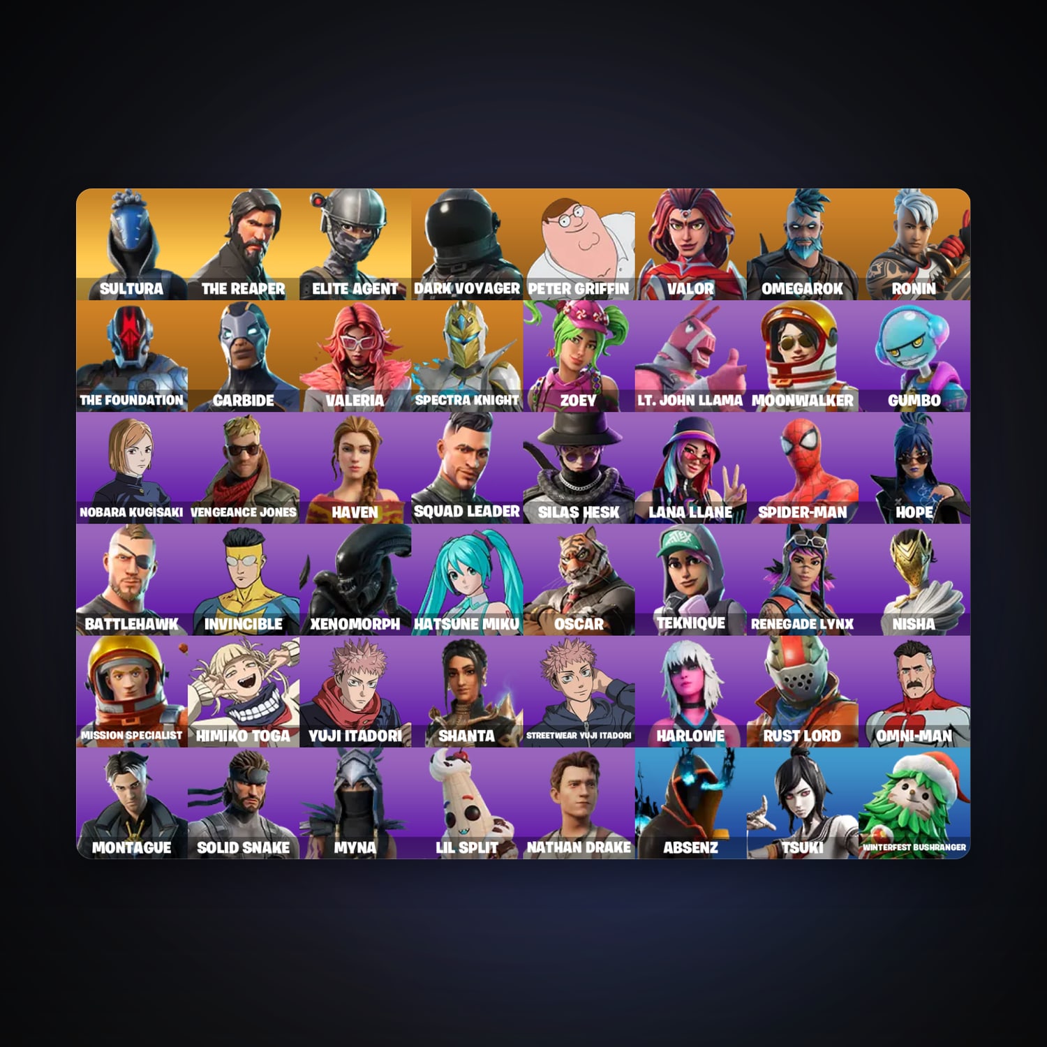 حساب فورتنايت Carbide وDark Voyager، لوكر 50 سكن، 200 فيبوكس، لفل 600، 98 فوز — HabibiAccounts
