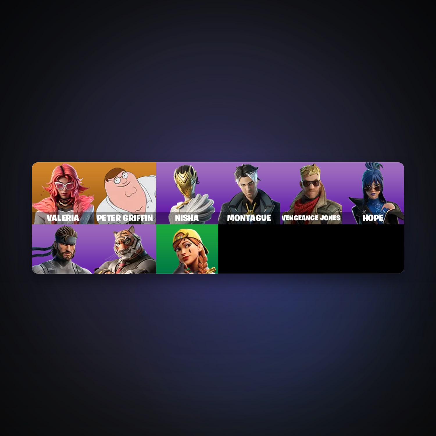 Fortnite account with Valeria & Peter Griffin — 9 skins — 300 V-Bucks — lvl 184 — HabibiAccounts