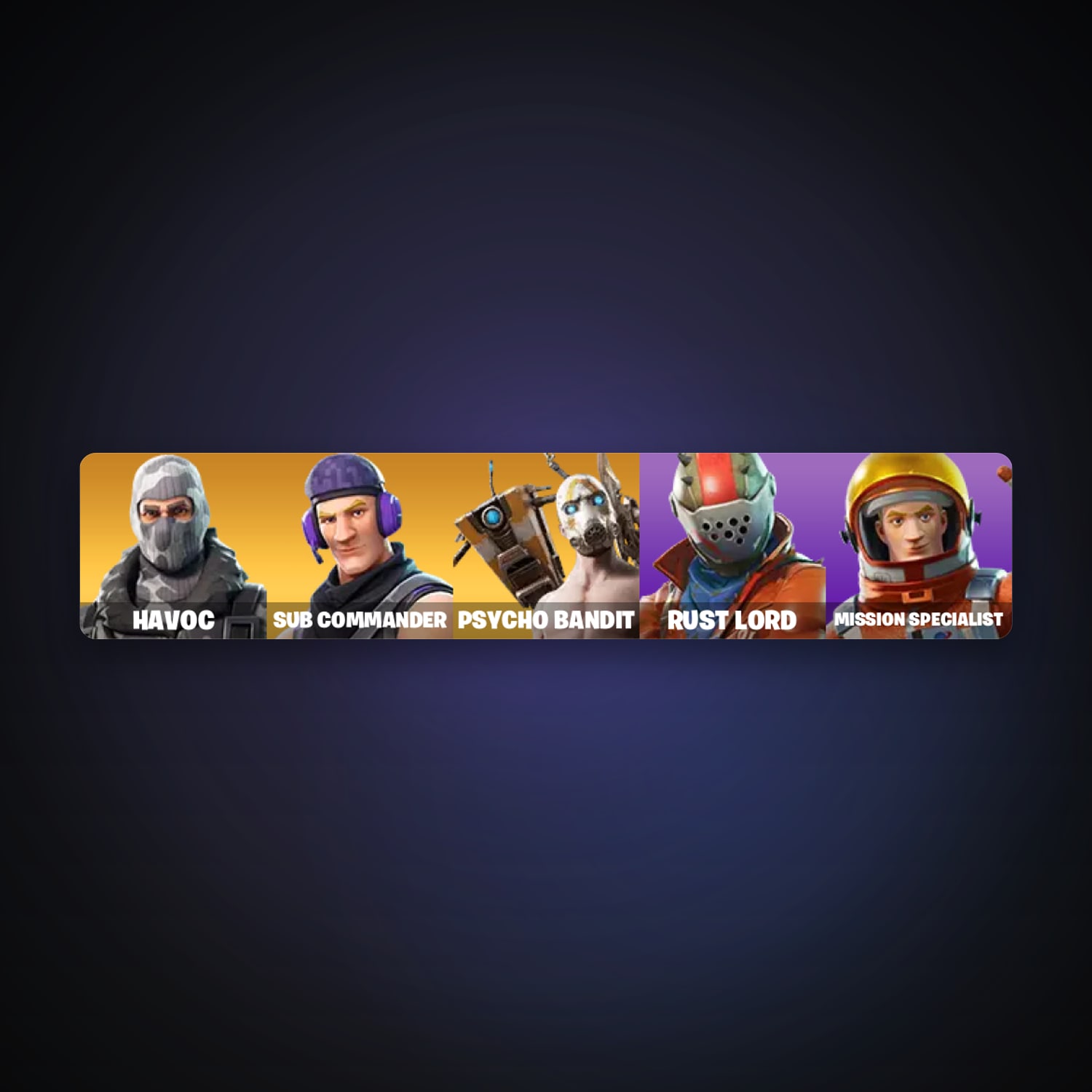 حساب فورتنايت Havoc وPsycho Bandit، لوكر 5 سكن، 500 فيبوكس، لفل 17 — HabibiAccounts
