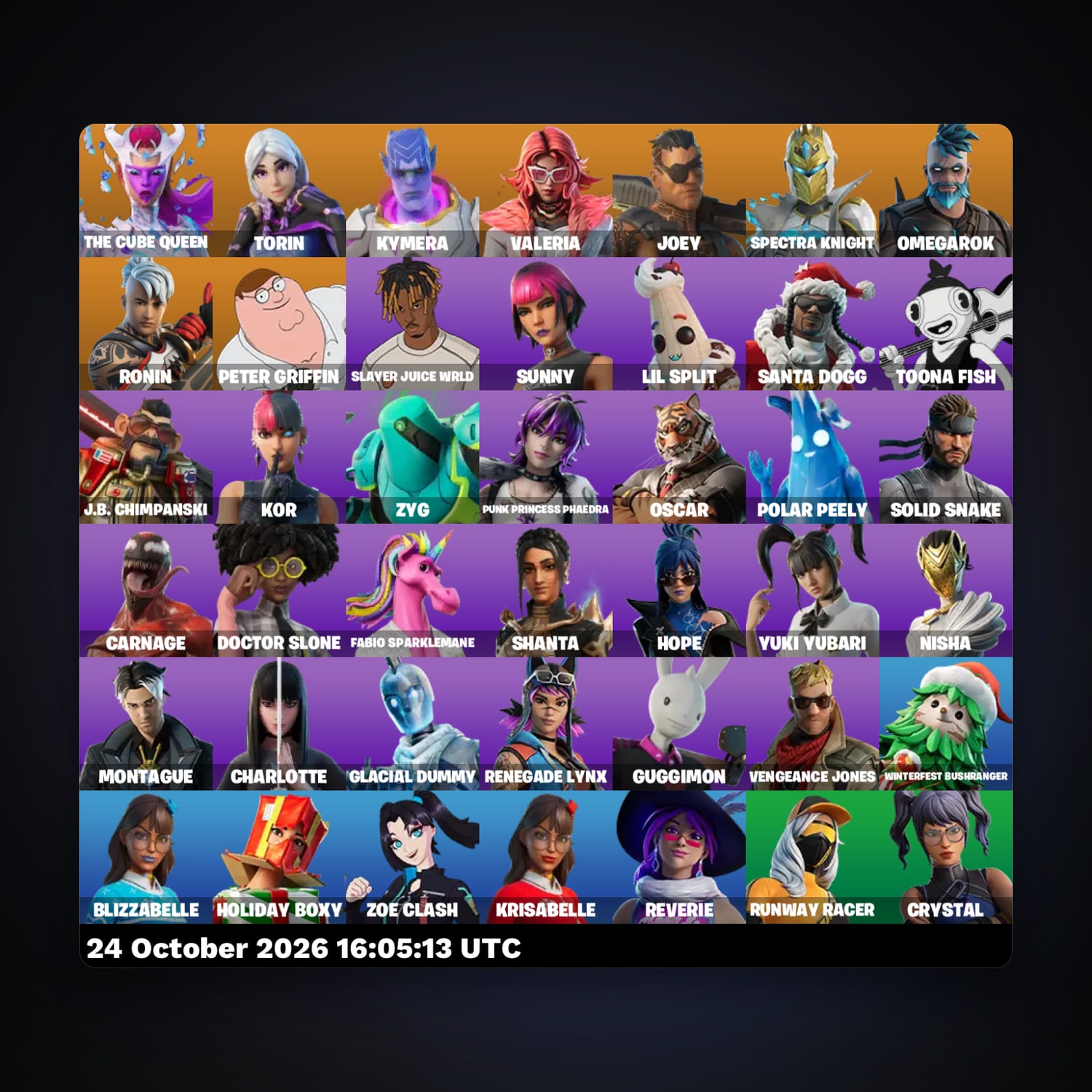حساب فورتنايت The Cube Queen وTorin، لوكر 42 سكن، 50 فيبوكس، لفل 802، 80 فوز — HabibiAccounts