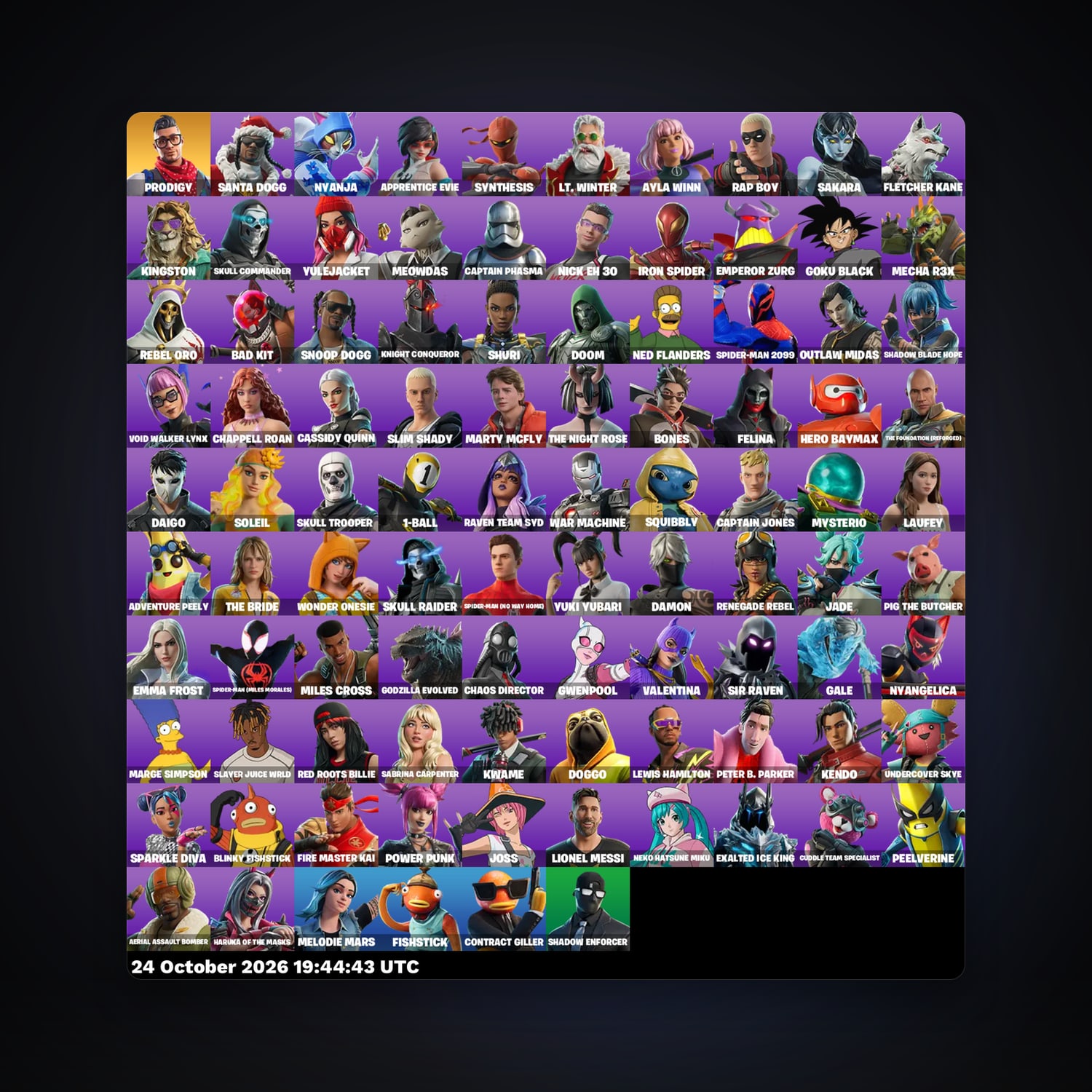 حساب فورتنايت Santa Dogg وApprentice Evie، اللوكر مليان 96 سكن، 550 فيبوكس، لفل 610، 16 فوز — HabibiAccounts