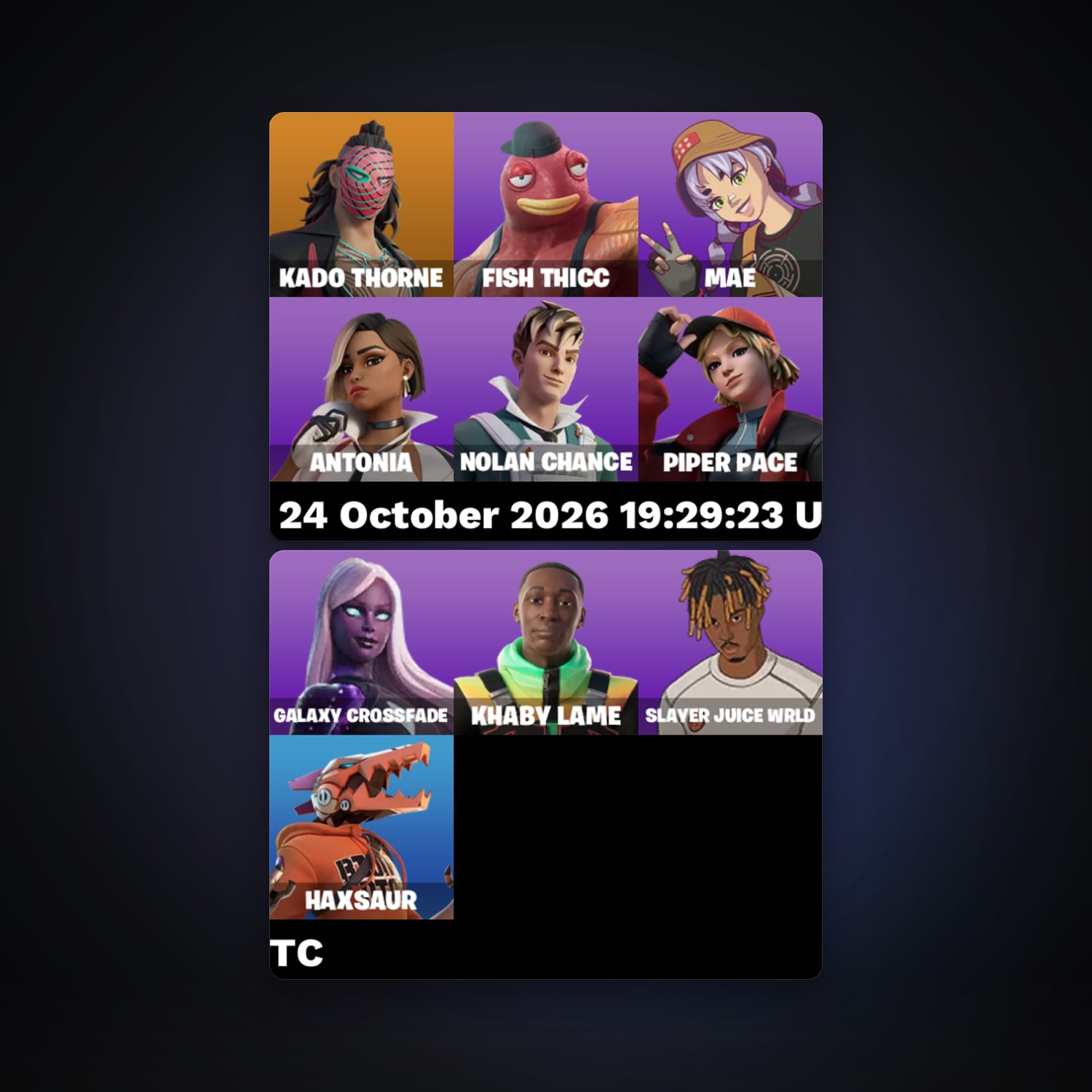 Fortnite account with Kado Thorne & Fish Thicc — 10 skins — 350 V-Bucks — lvl 288 — HabibiAccounts