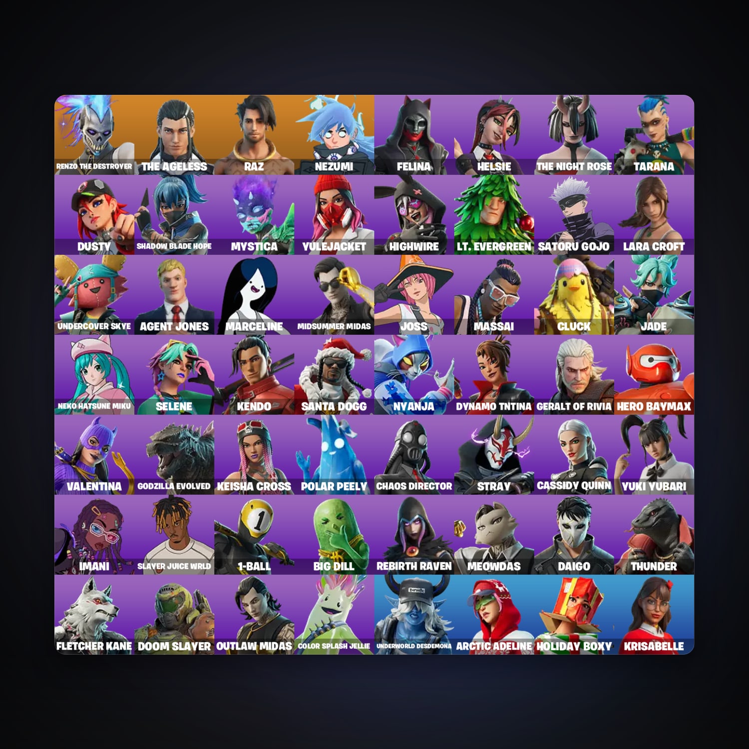 Fortnite account with Renzo the Destroyer & The Ageless — 59 skins — 1.3K V-Bucks — lvl 1739 — HabibiAccounts