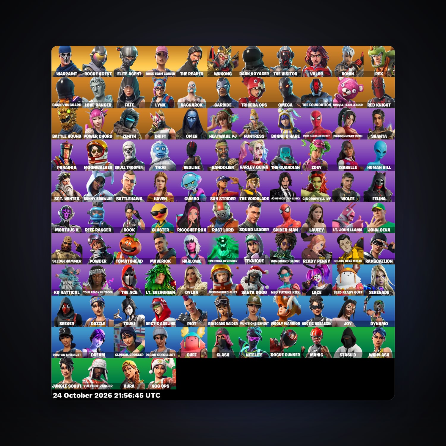 حساب فورتنايت Carbide وThe Visitor، اللوكر مليان 114 سكن، 100 فيبوكس، لفل 1193، 234 فوز — HabibiAccounts