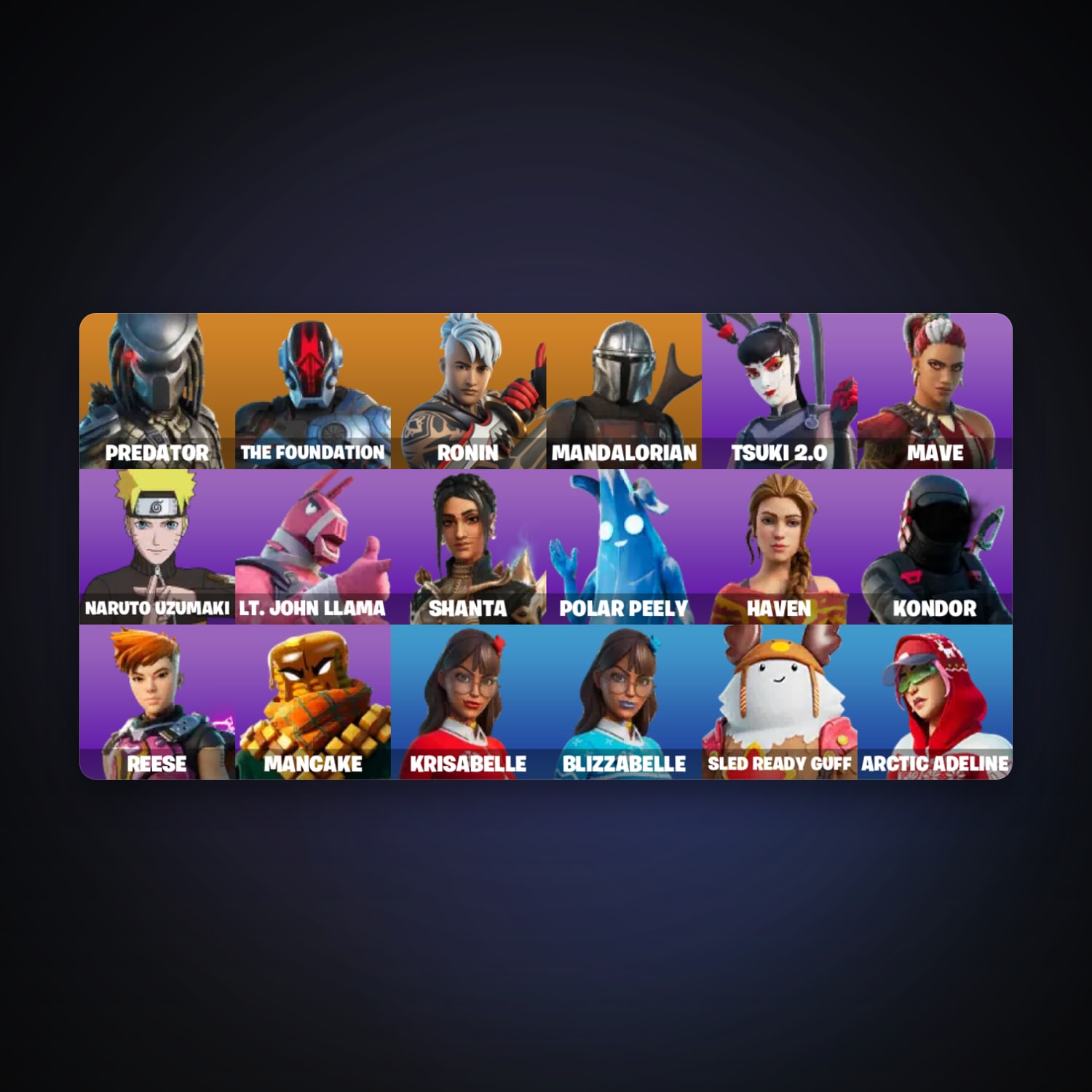 حساب فورتنايت Predator وThe Foundation، لوكر 19 سكن، 250 فيبوكس، لفل 460، 29 فوز — HabibiAccounts