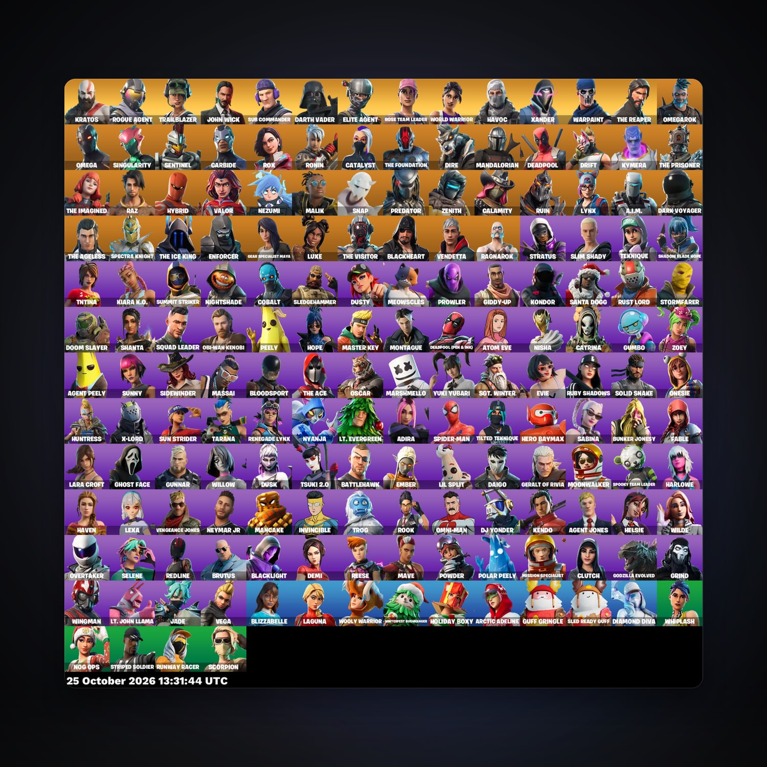 Fortnite account with Elite Agent & Rogue Agent — 172 skins — 100 V-Bucks — lvl 1807 — HabibiAccounts