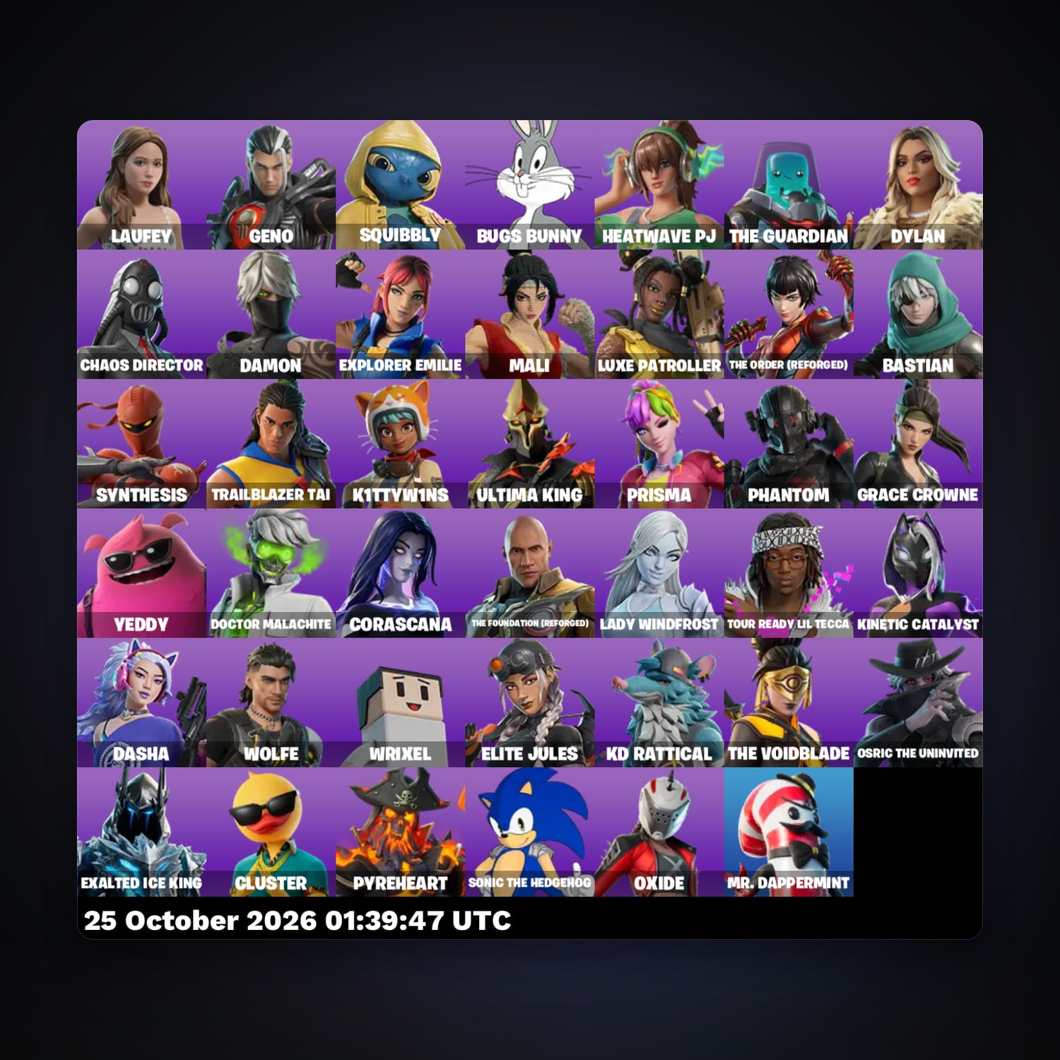 Fortnite account with Laufey & Geno — 41 skins — lvl 631 — HabibiAccounts